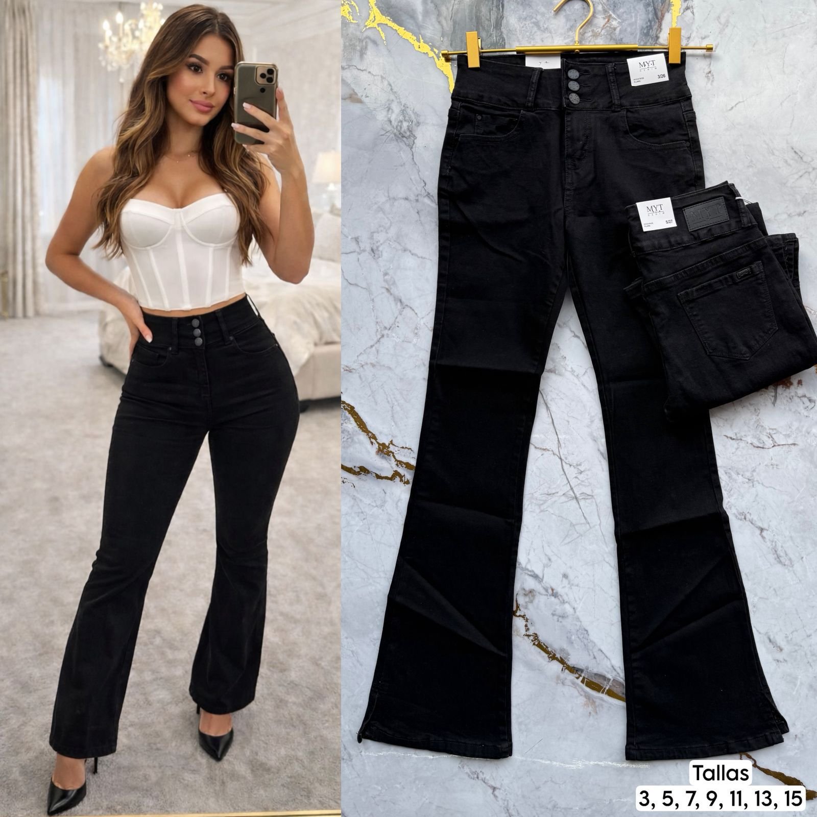 PANTALON CAMPANA NEGRO 528