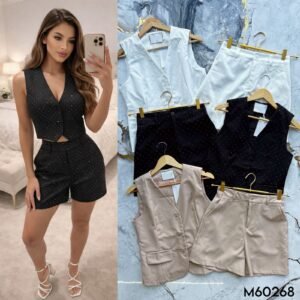 CONJUNTO CHALECO/SHORT PEDRERIA 0268