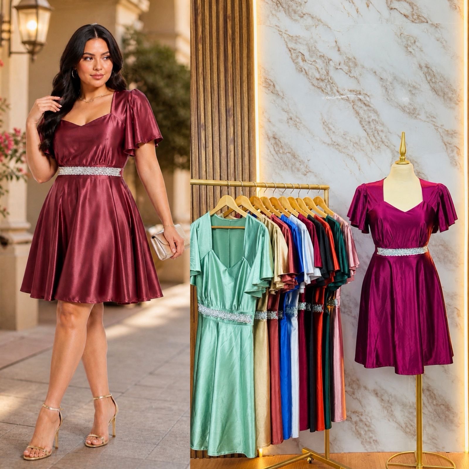 VESTIDO DE FIESTA CORTE PRINCESA ESCOTE DE CORAZON
