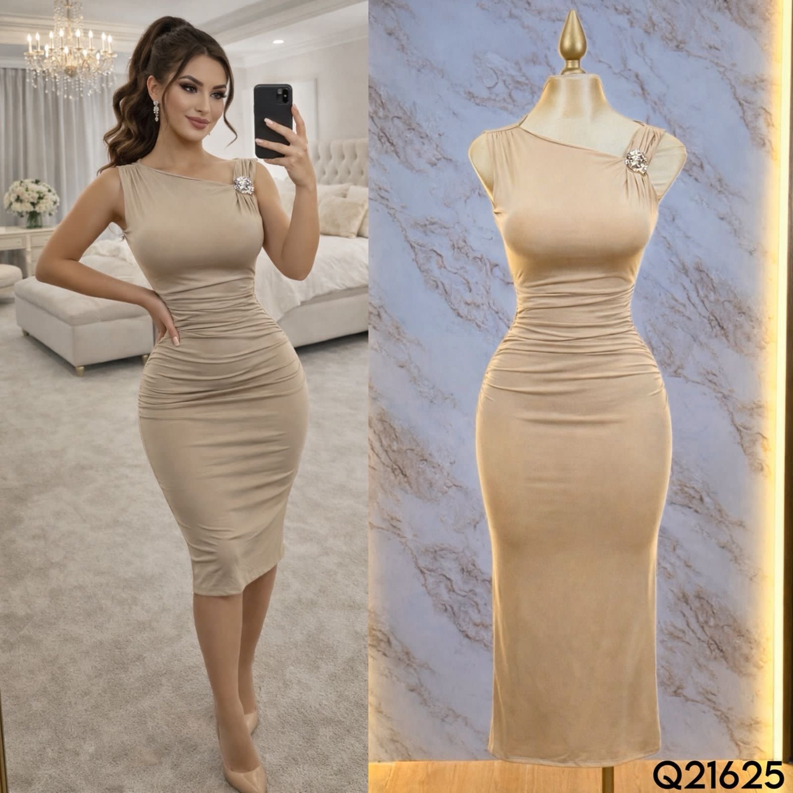 VESTIDO LISO BROCHE/HOMBRO 21625 - Image 3