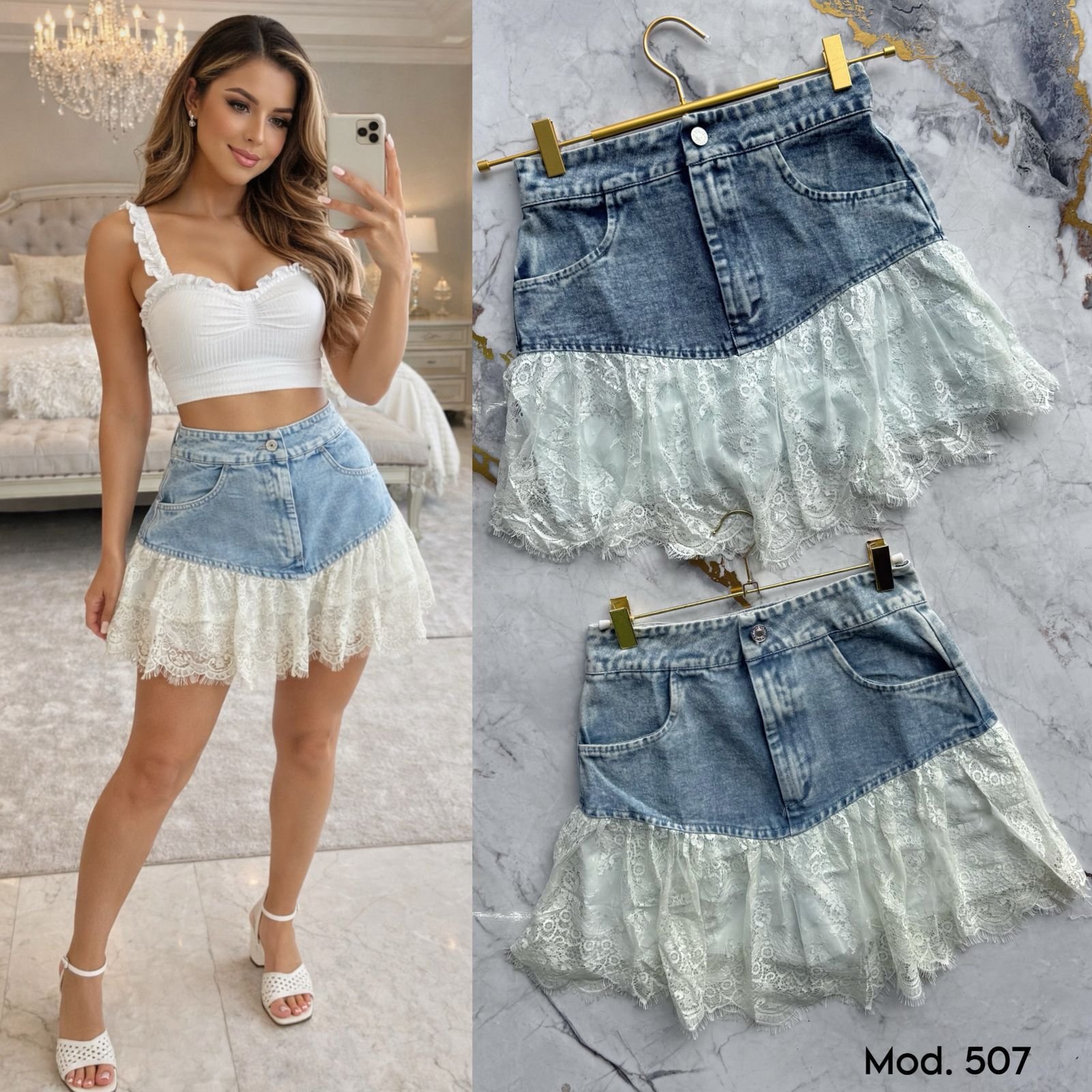 SHORT/FALDA MEZCLILLA/ENCAJE