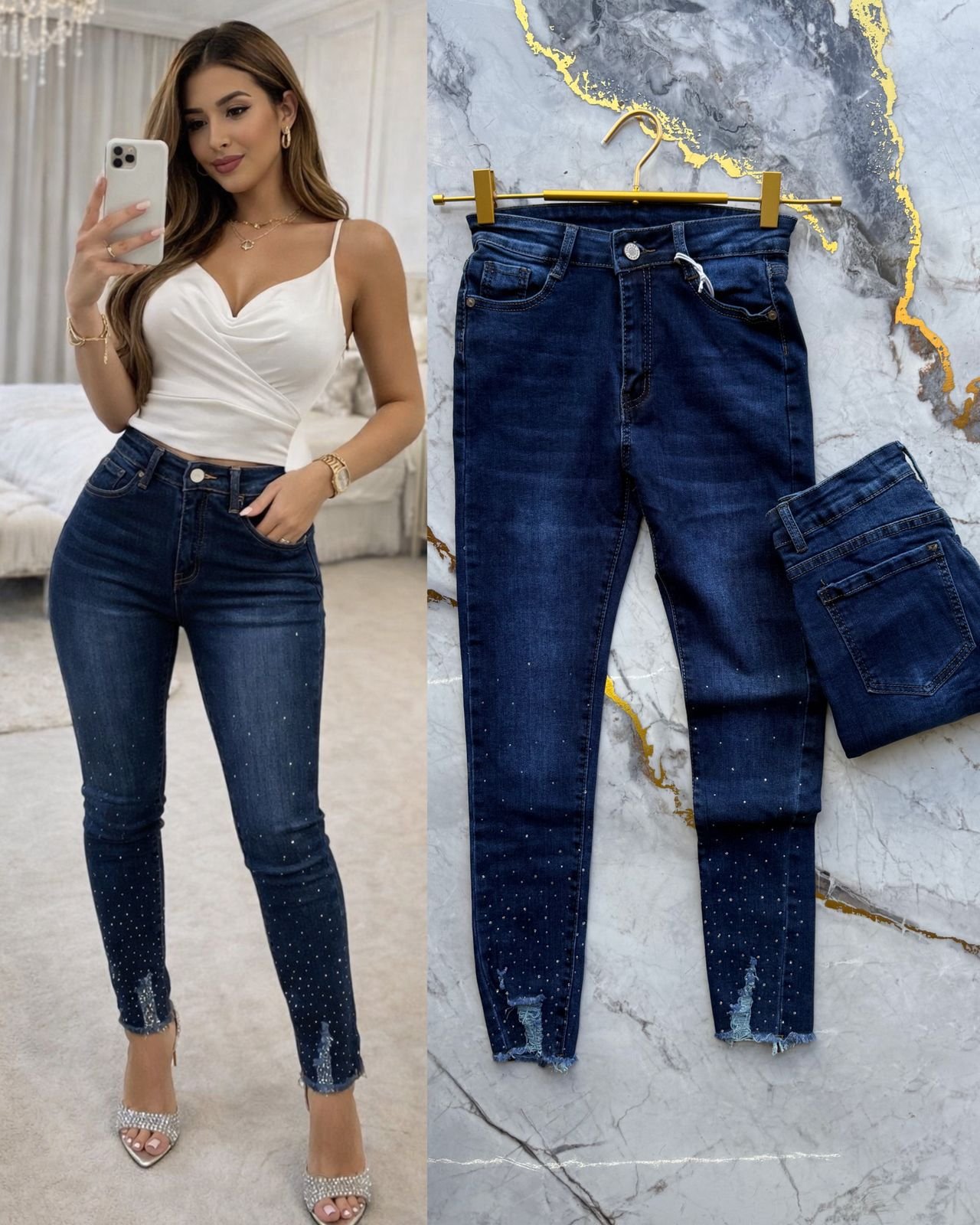 PANTALON MEZCLILLA SKINNY BRILLOS/ROTO