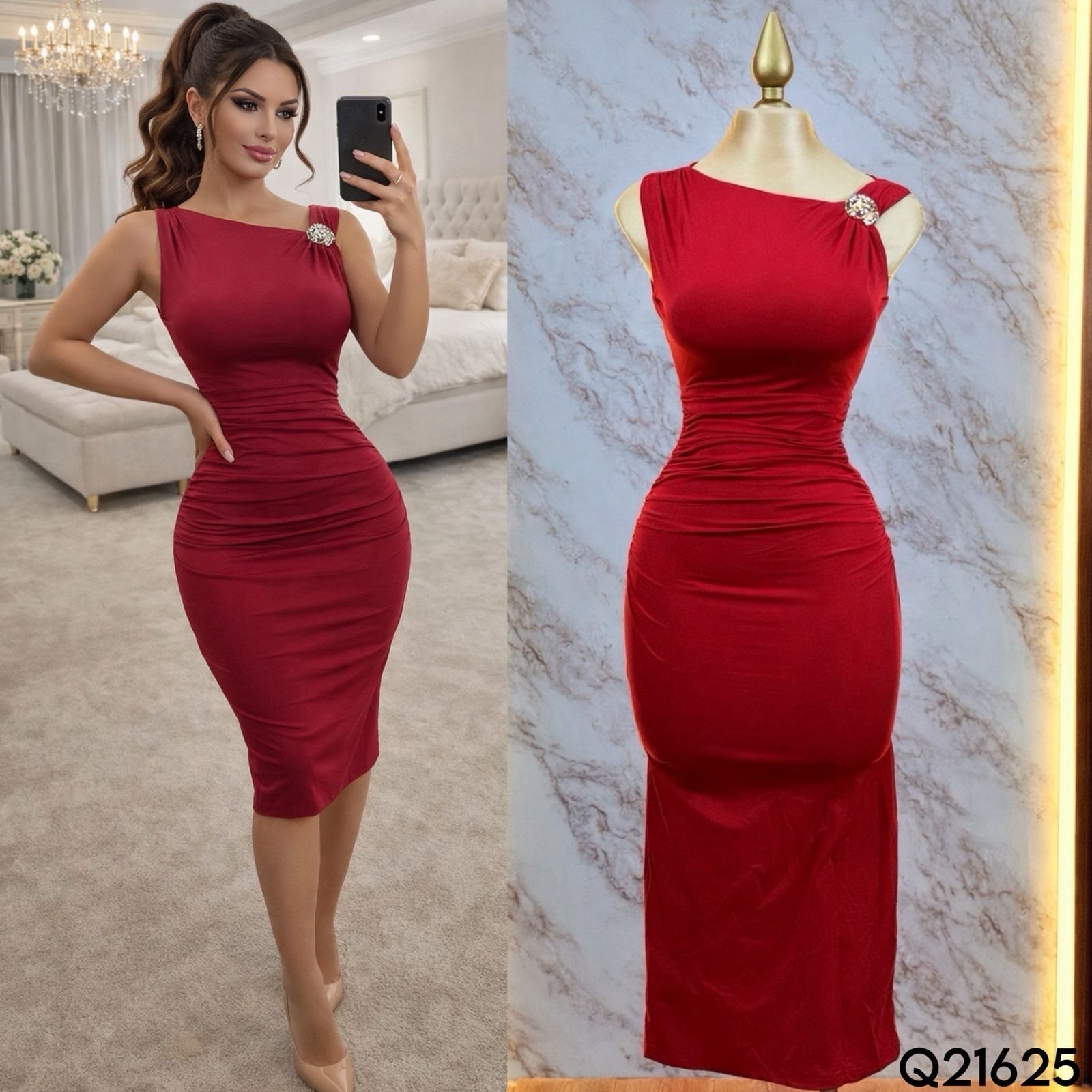 VESTIDO LISO BROCHE/HOMBRO 21625 - Image 2