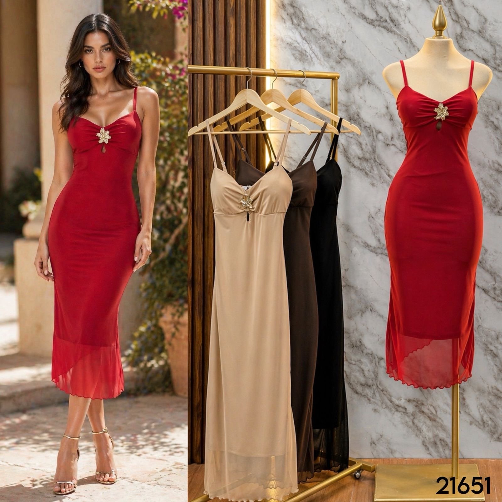 VESTIDO DE TIRANTE BROCHE ESCOTE 21651
