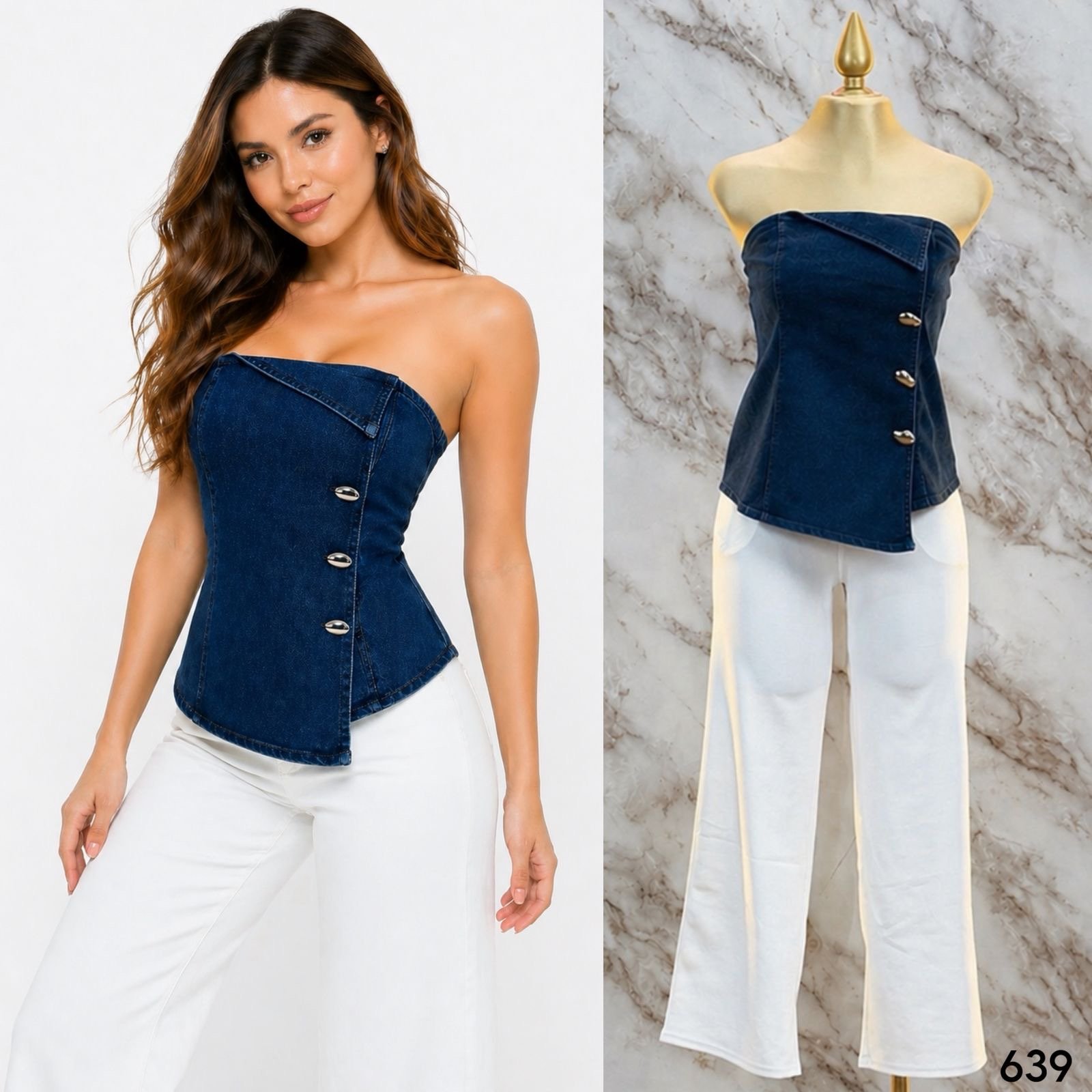 BLUSA STRAPLESS DE MEZCLILLA 639 - Image 2