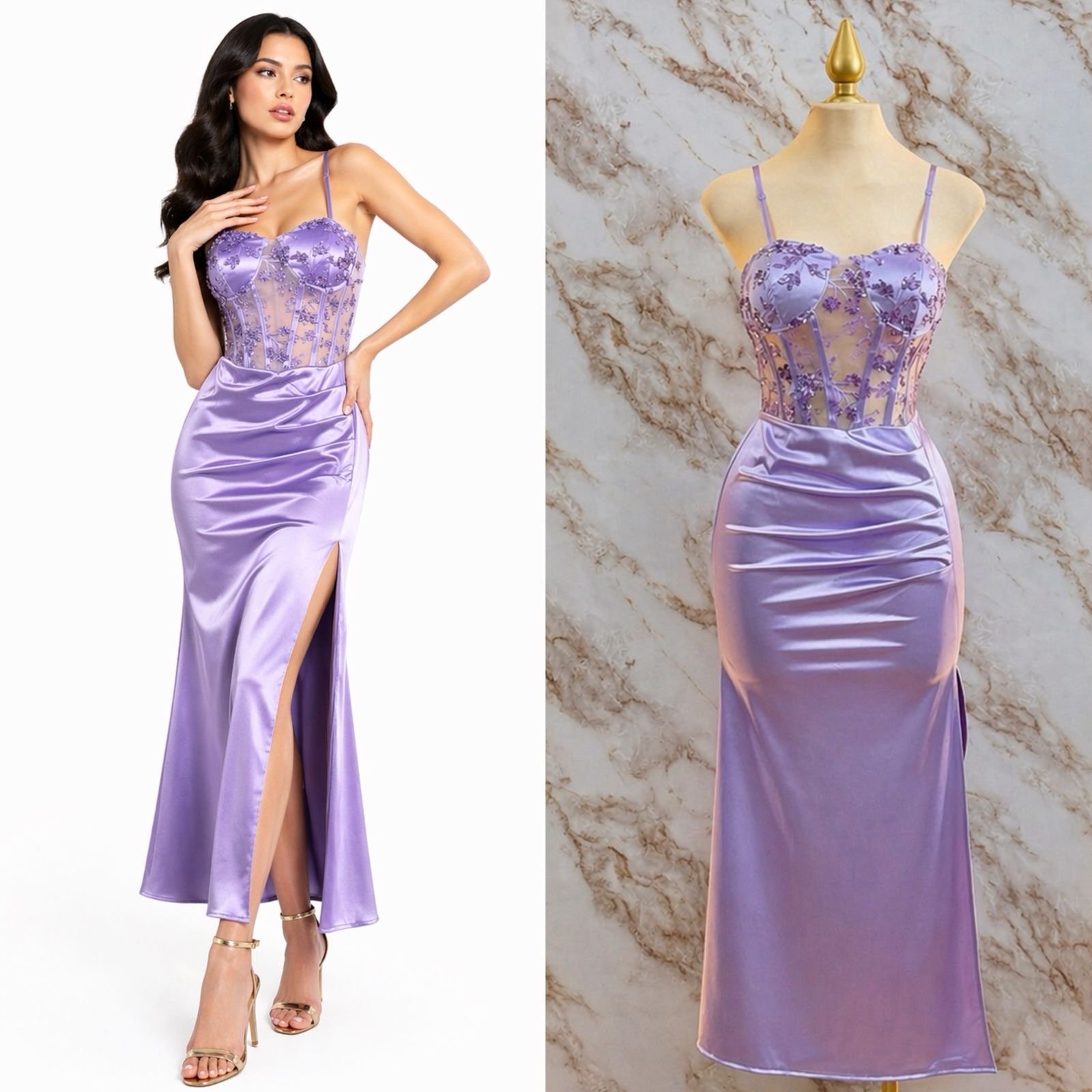 VESTIDO DE FIESTA CON CORSE EN MESH - Image 6
