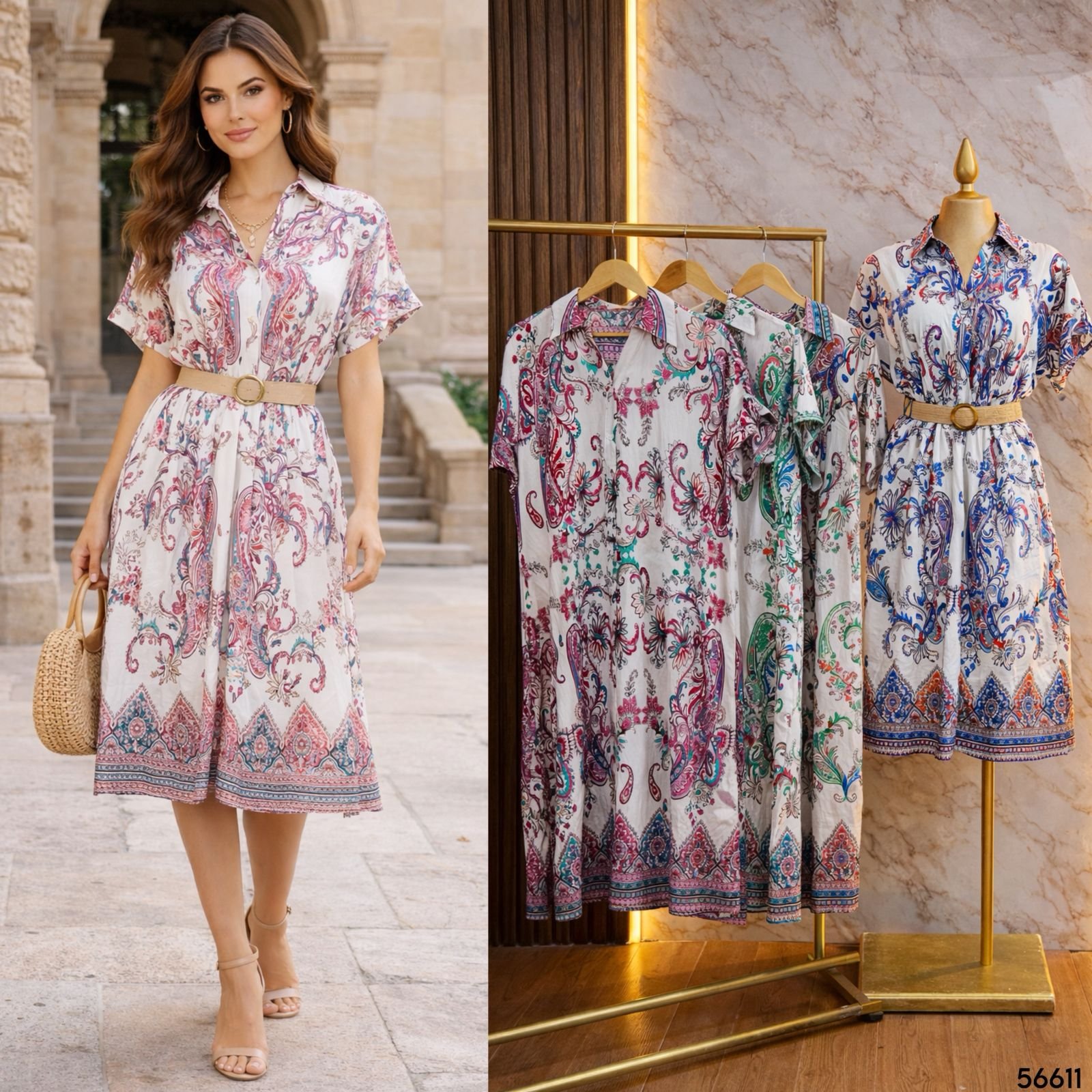 VESTIDO LARGO FLOREADO/CINTO 56611