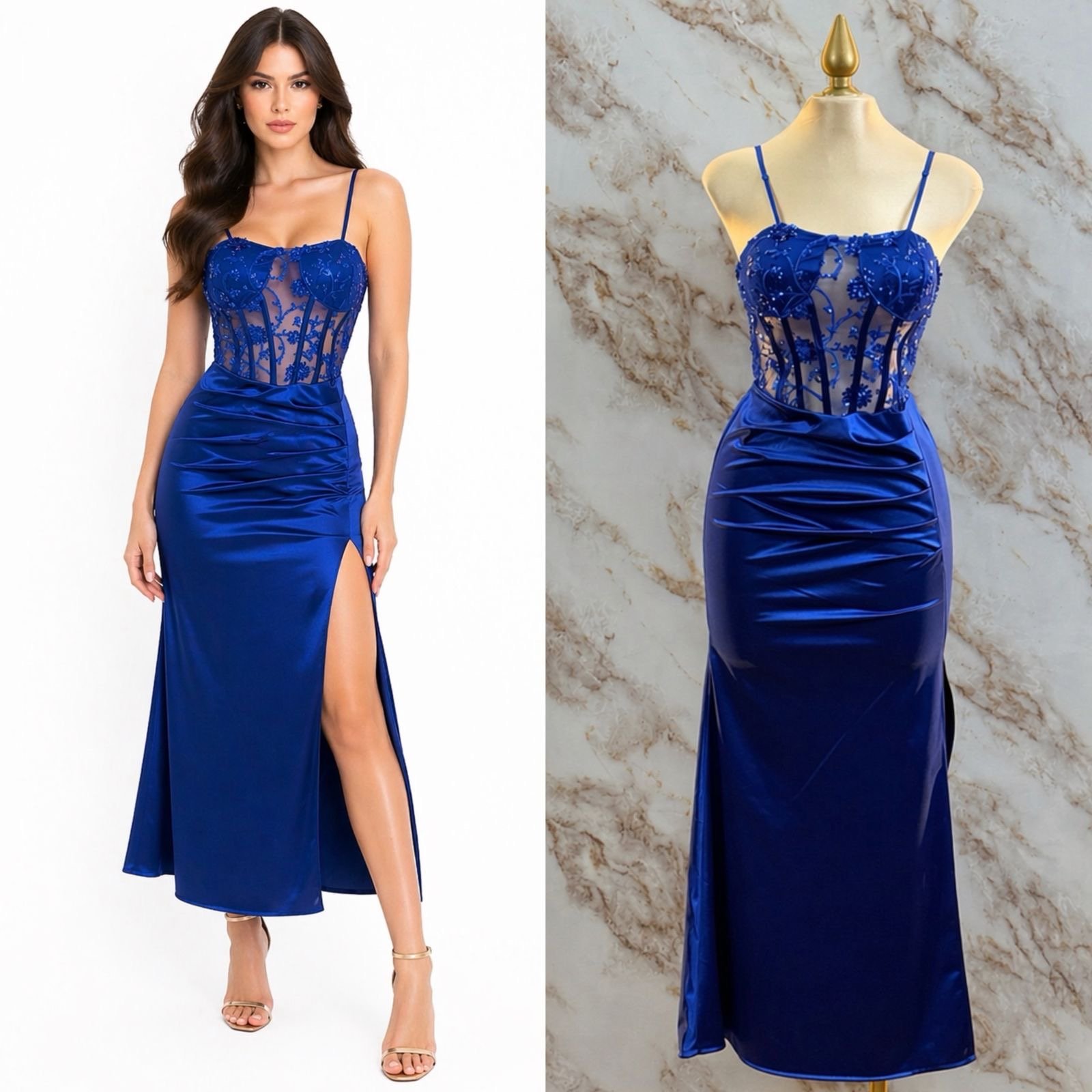 VESTIDO DE FIESTA CON CORSE EN MESH - Image 4