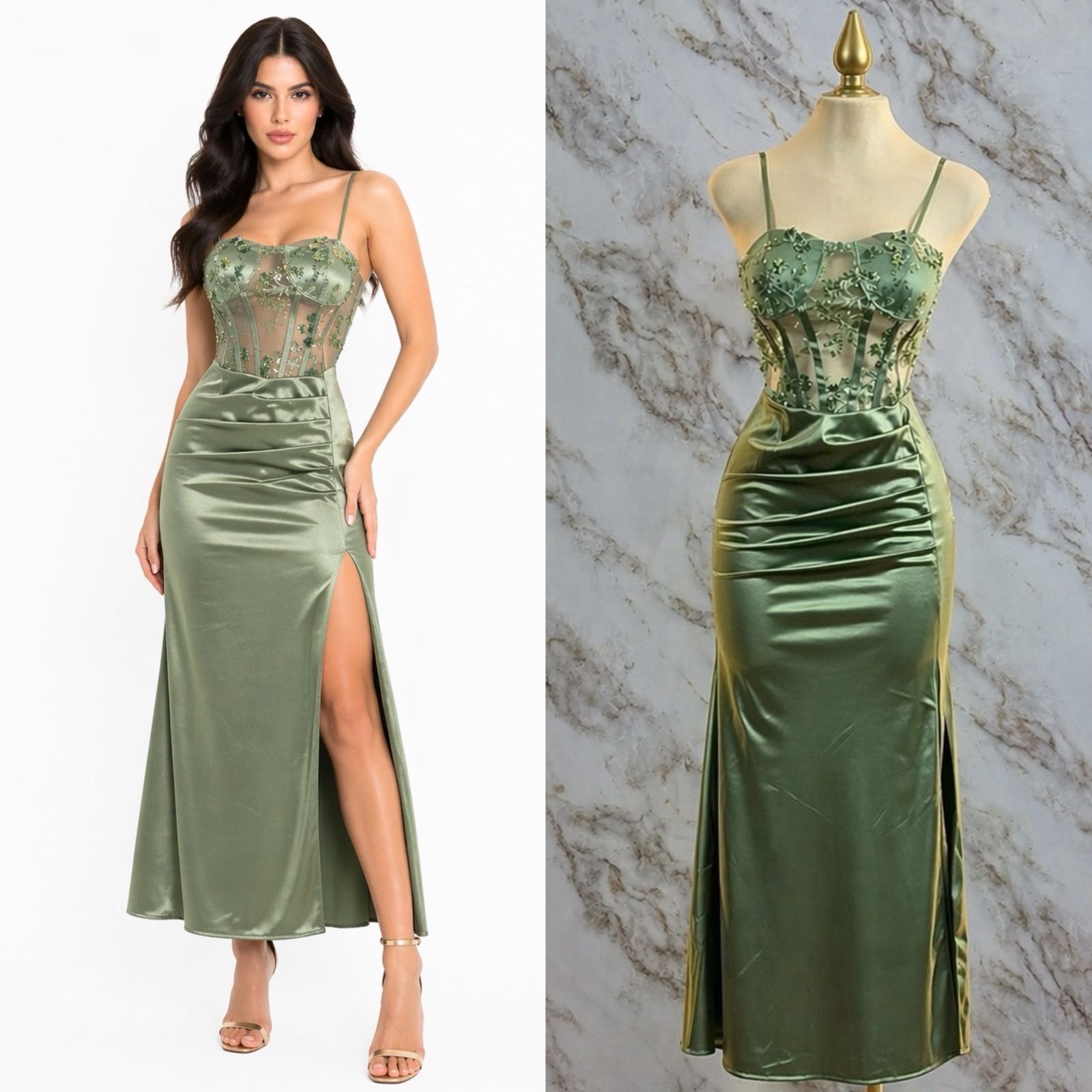 VESTIDO DE FIESTA CON CORSE EN MESH - Image 7