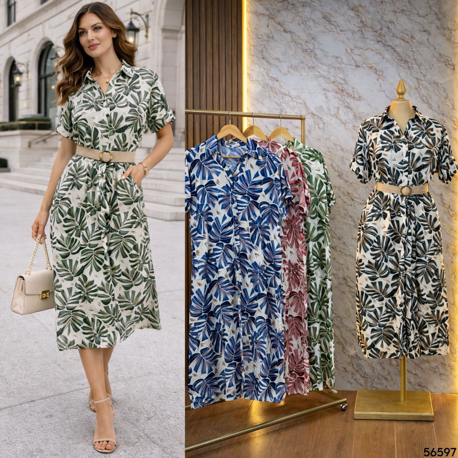 VESTIDO LARGO FLOREADO/CINTO 6597