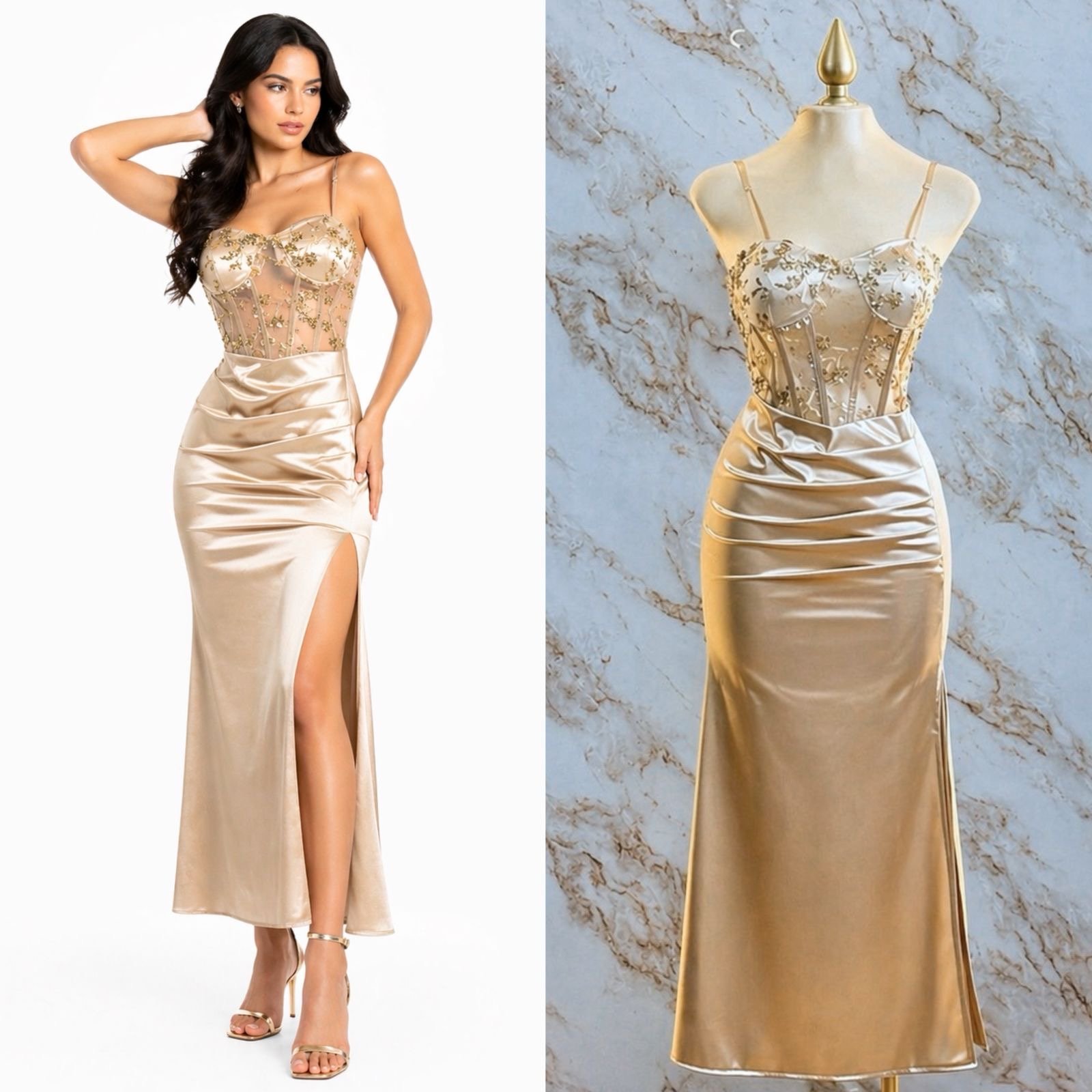 VESTIDO DE FIESTA CON CORSE EN MESH - Image 2