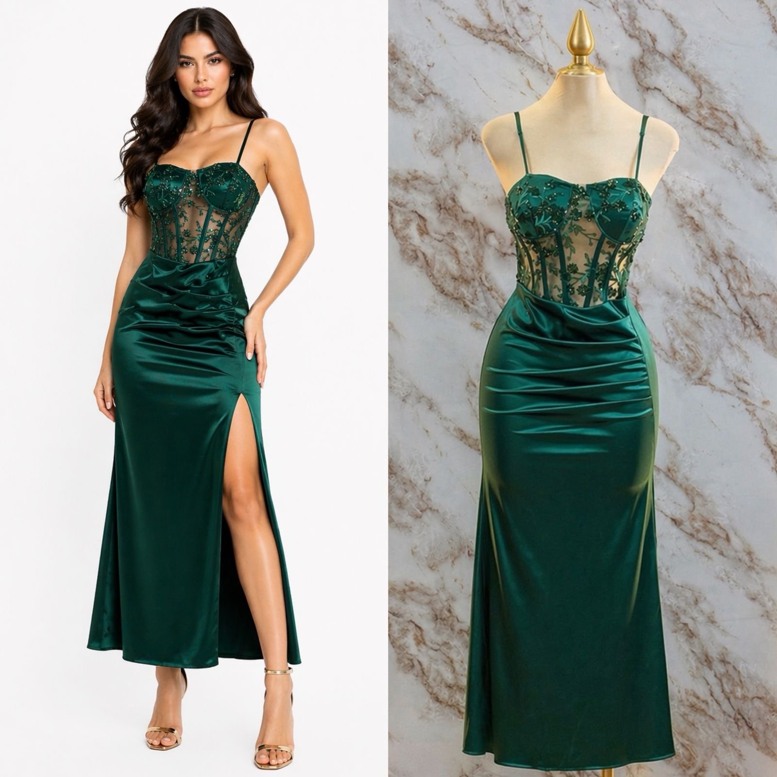 VESTIDO DE FIESTA CON CORSE EN MESH - Image 5