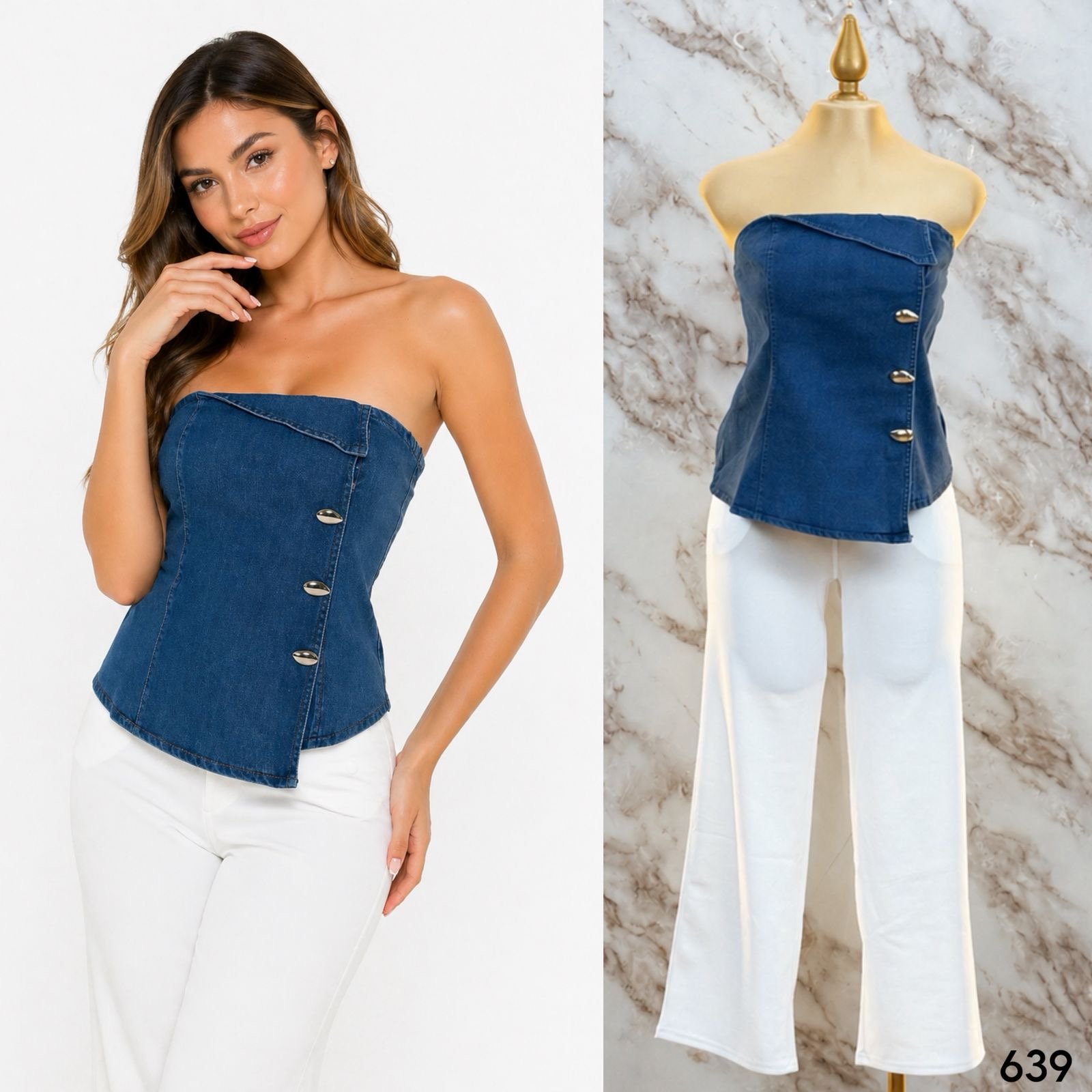 BLUSA STRAPLESS DE MEZCLILLA 639 - Image 3