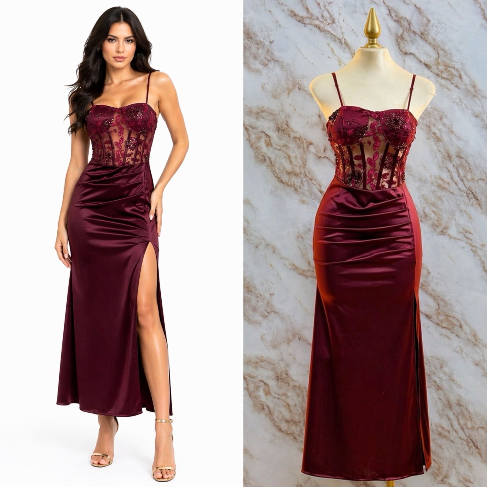VESTIDO DE FIESTA CON CORSE EN MESH - Image 8