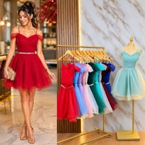 VESTIDO DE FIESTA CORTO CON CINTILLO DE PEDRERIA