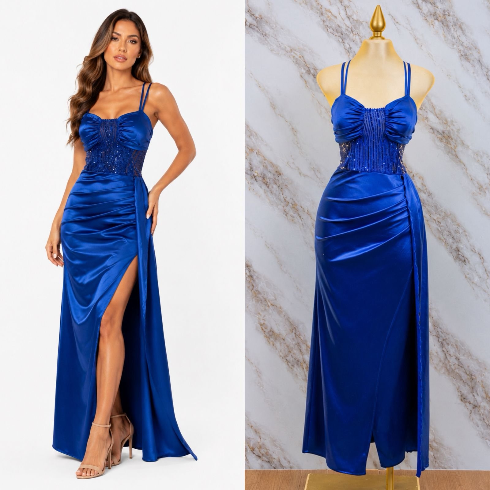 VESTIDO DE FIESTA SATINADO CON CORSE RODEADO DE LENTEJUELAS - Image 7
