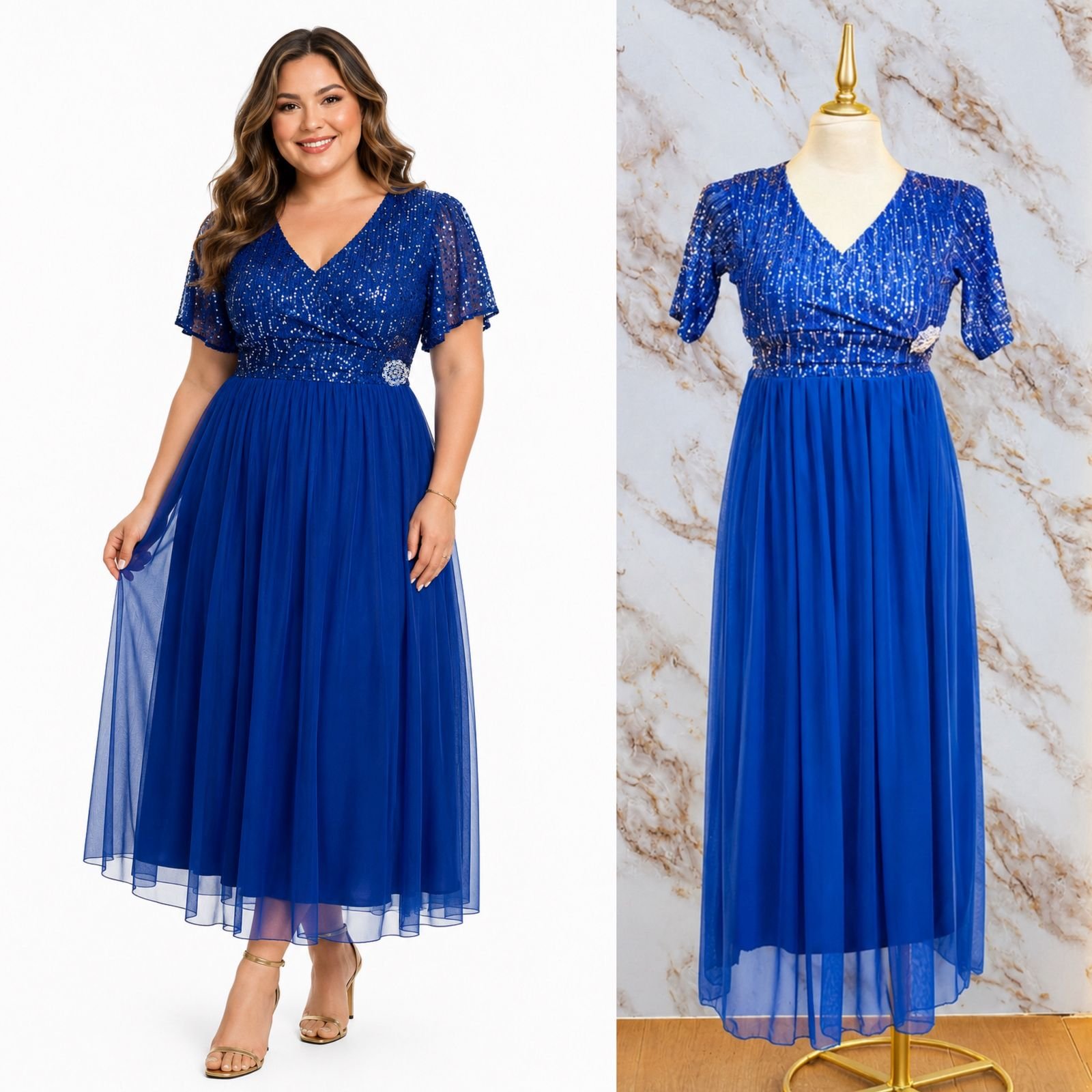 VESTIDO DE FIESTA CON BROCHE DE PEDRERIA MODERNO - Image 8