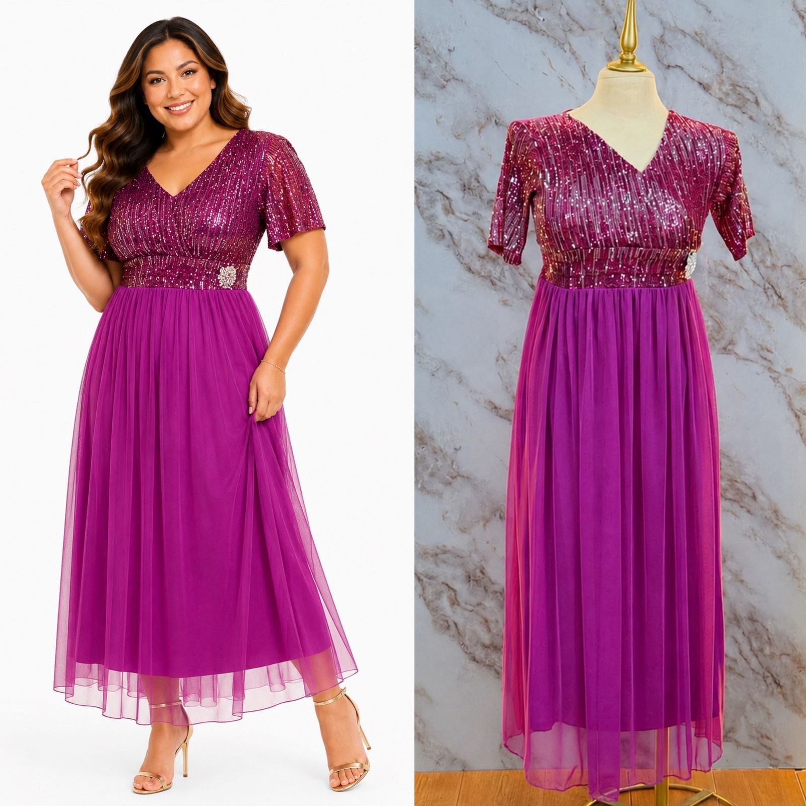 VESTIDO DE FIESTA CON BROCHE DE PEDRERIA MODERNO - Image 3