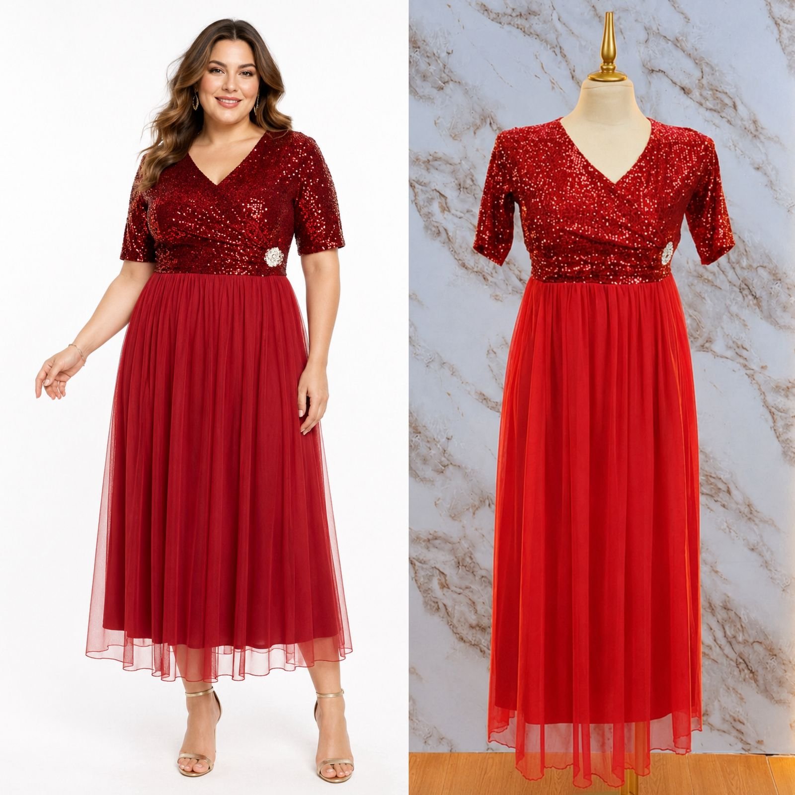 VESTIDO DE FIESTA CON BROCHE DE PEDRERIA MODERNO - Image 2