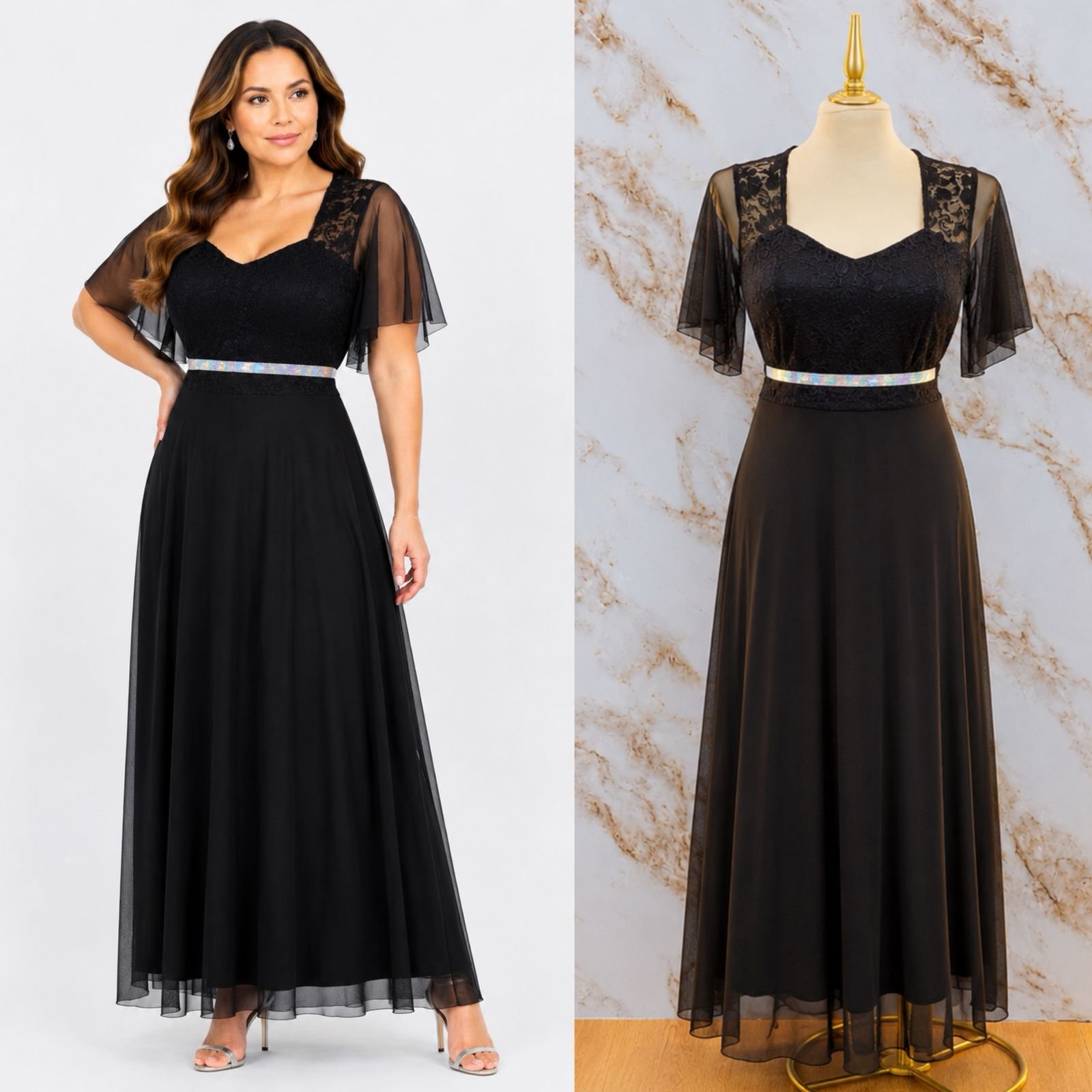 VESTIDO DE FIESTA CON CINTURILLA DE PEDRERIA - Image 2