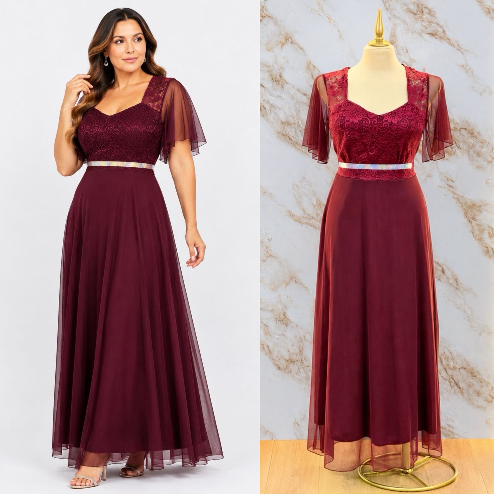 VESTIDO DE FIESTA CON CINTURILLA DE PEDRERIA - Image 3