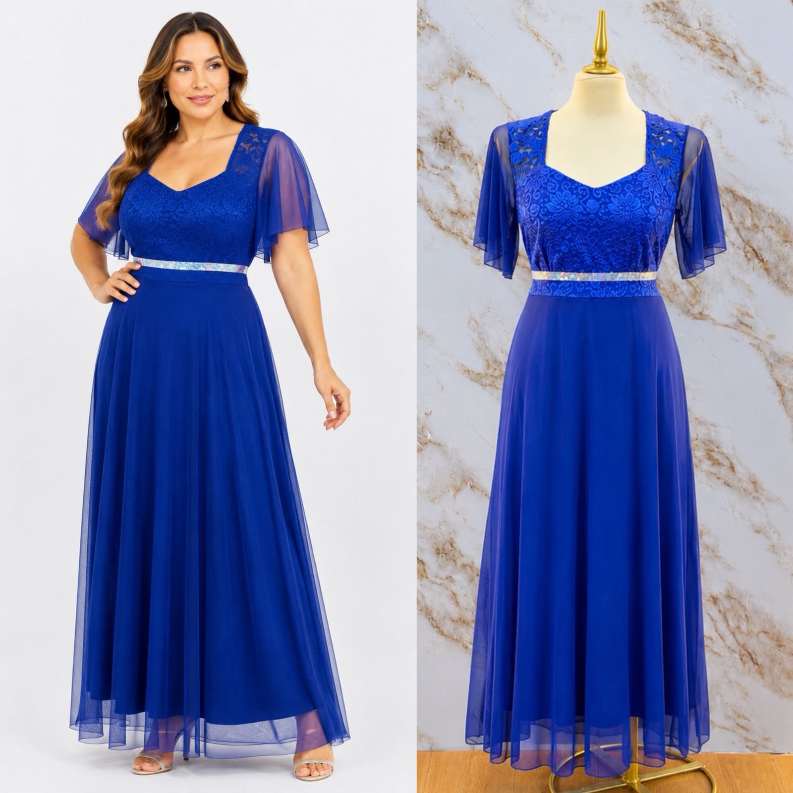 VESTIDO DE FIESTA CON CINTURILLA DE PEDRERIA - Image 4
