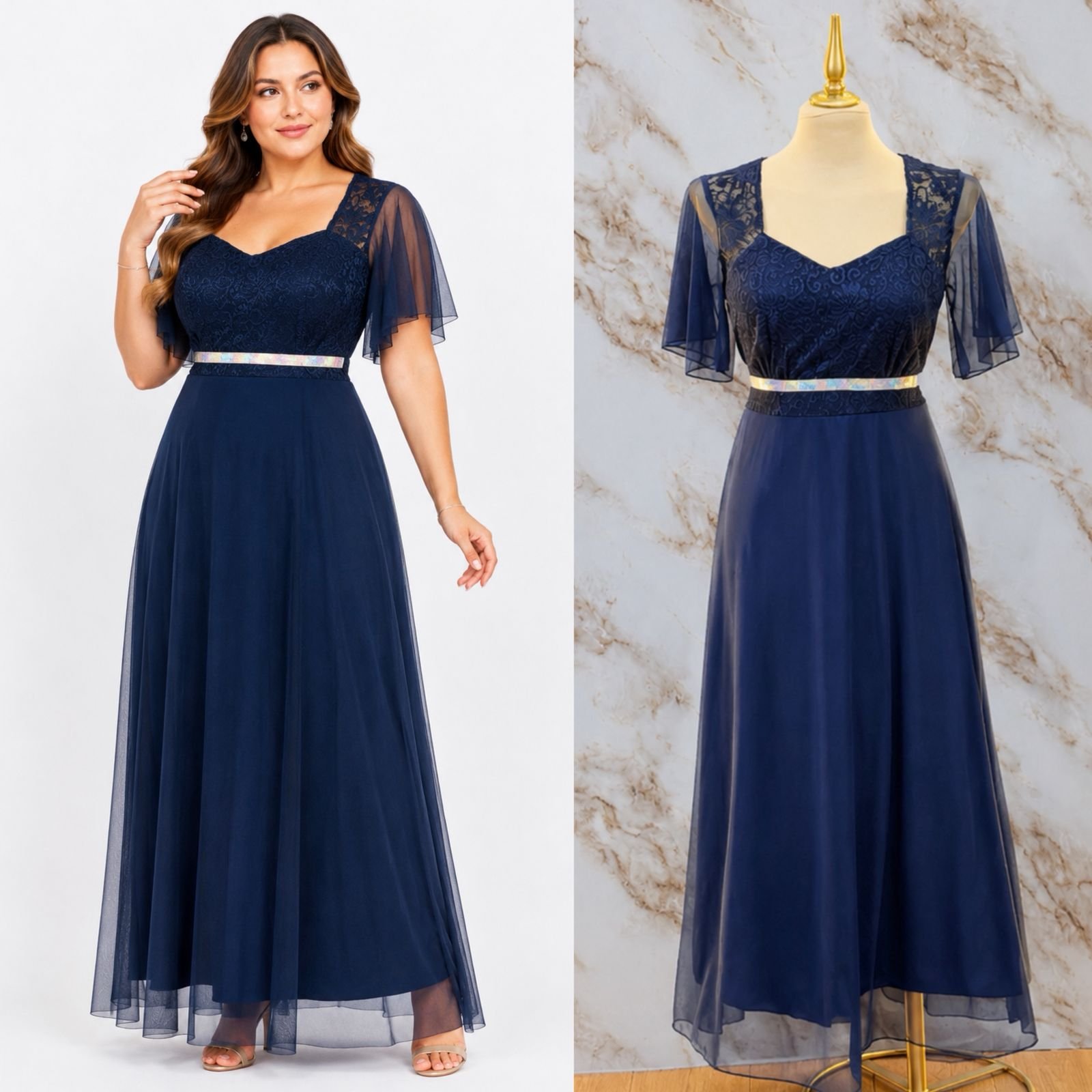 VESTIDO DE FIESTA CON CINTURILLA DE PEDRERIA - Image 6