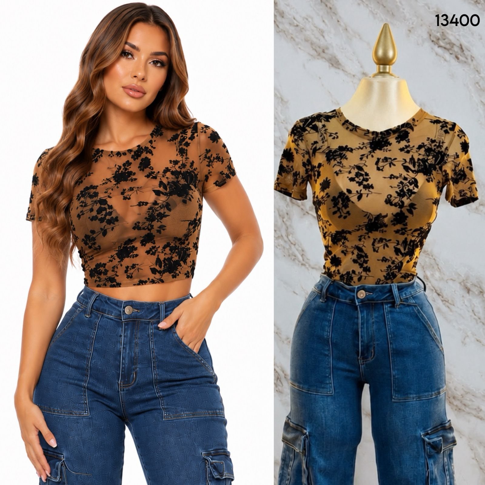 BLUSA BASICA CON DETALLE DE TERCIOPELO 3400 - Image 2