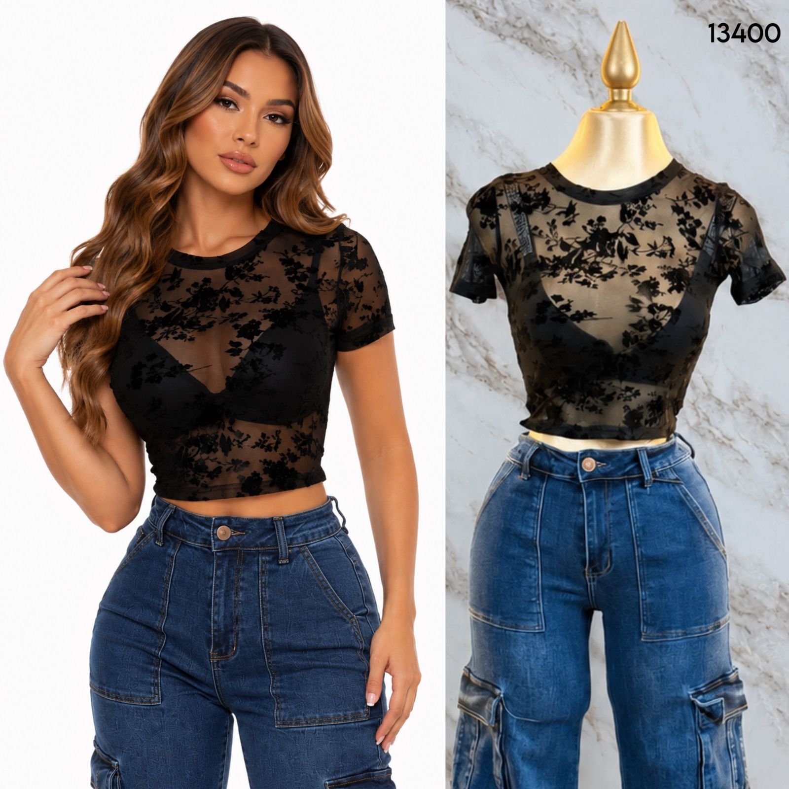 BLUSA BASICA CON DETALLE DE TERCIOPELO 3400 - Image 3