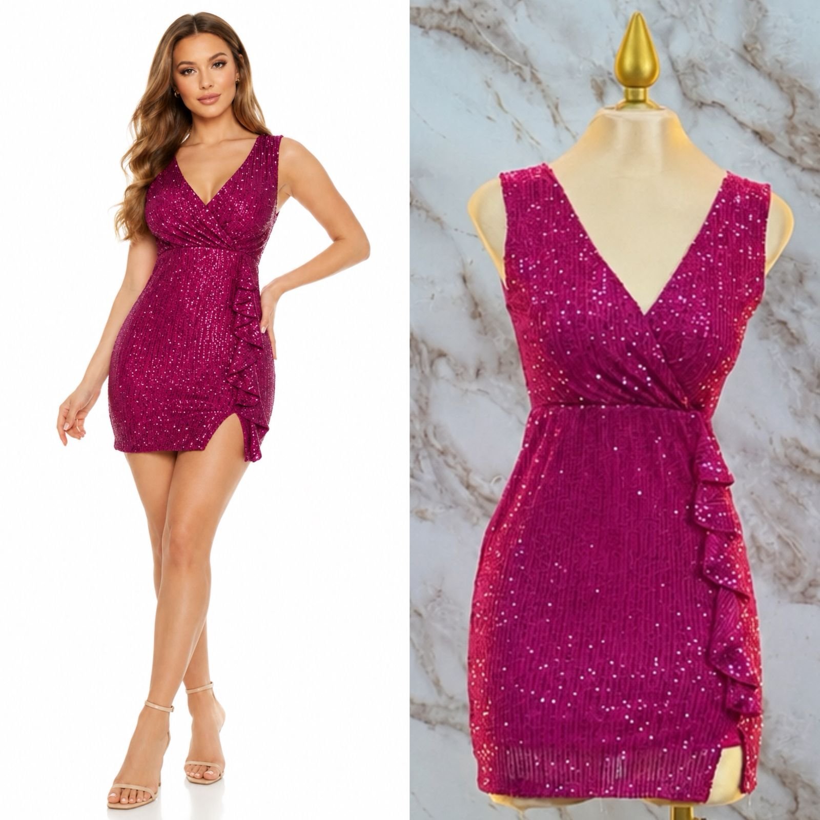 VESTIDO DE FIESTA CON CAIDA DE CASCADA LATERAL - Image 3