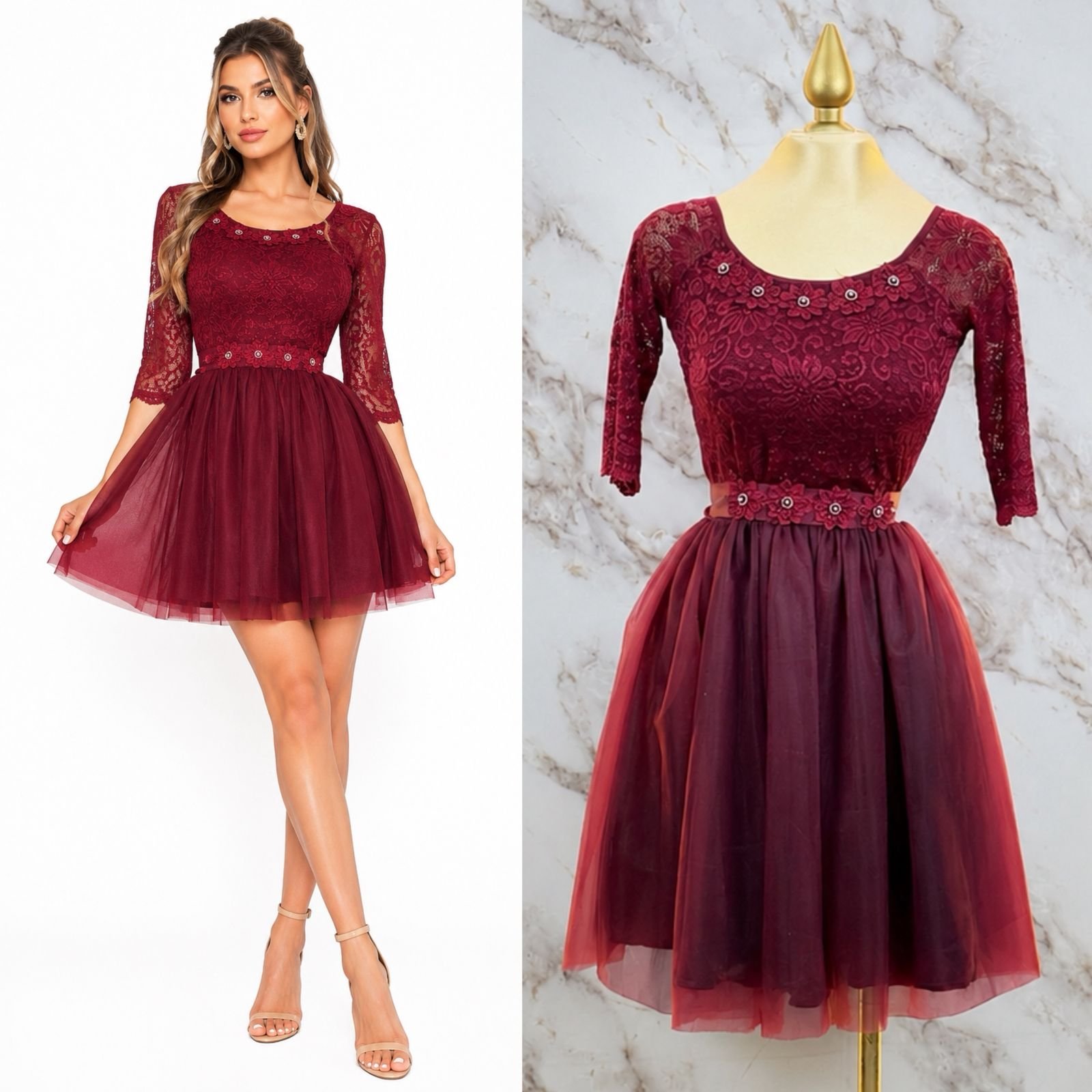 VESTIDO CORTO SILUETA EN A CON DETALLES FLORALES - Image 3