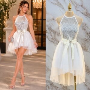 VESTIDO CORTO CON PATRON DE LENTEJUELA