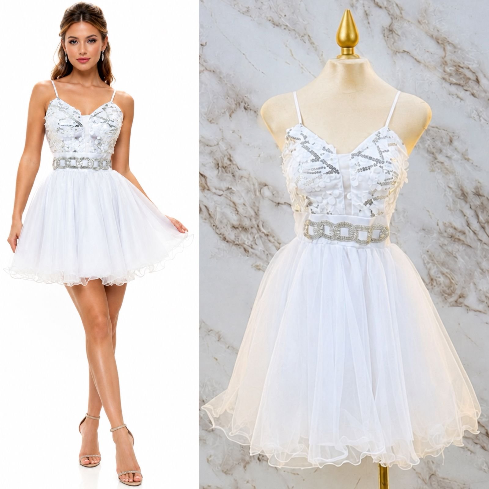 VESTIDO CORTO CON CINTURON DE CRISTALES - Image 2