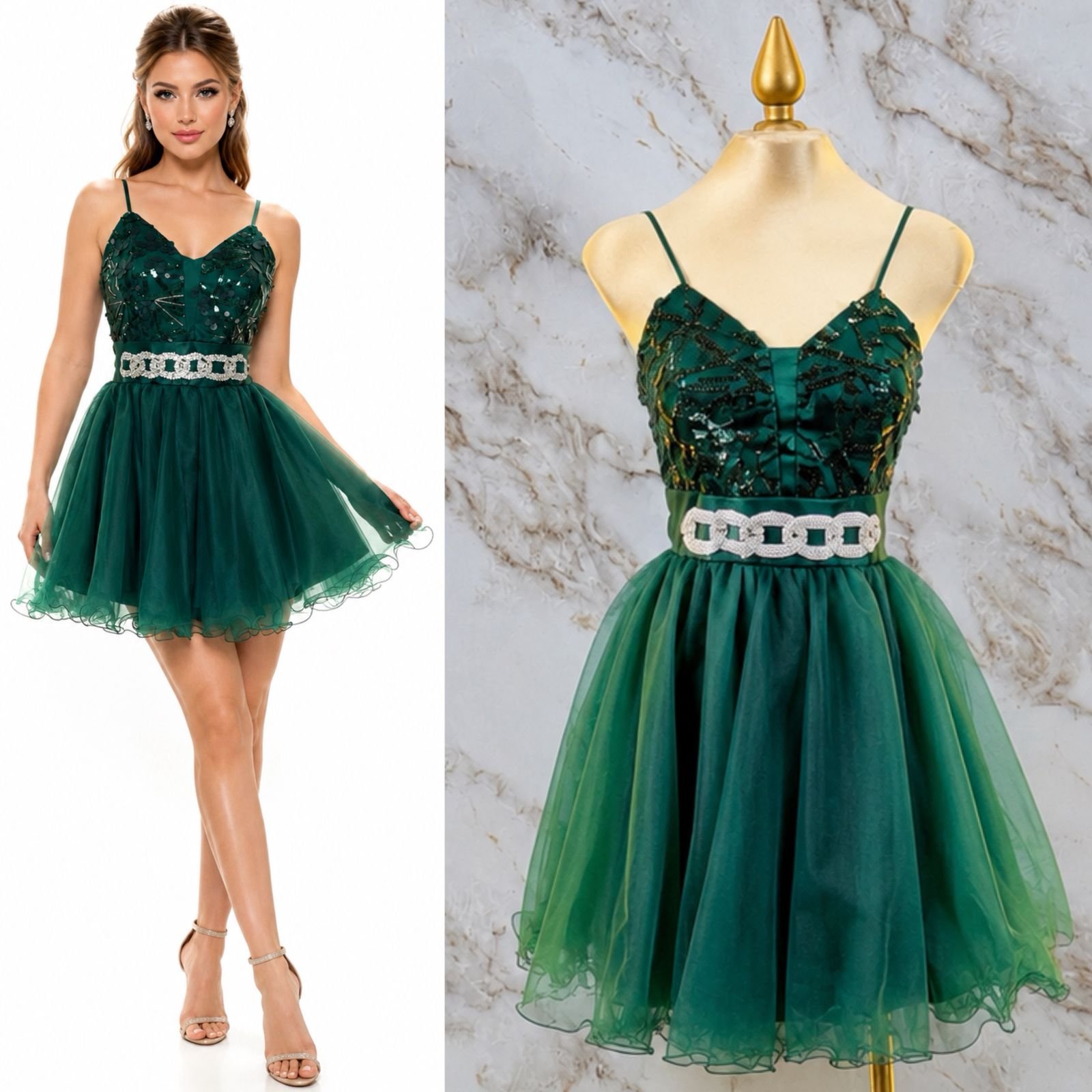 VESTIDO CORTO CON CINTURON DE CRISTALES - Image 3