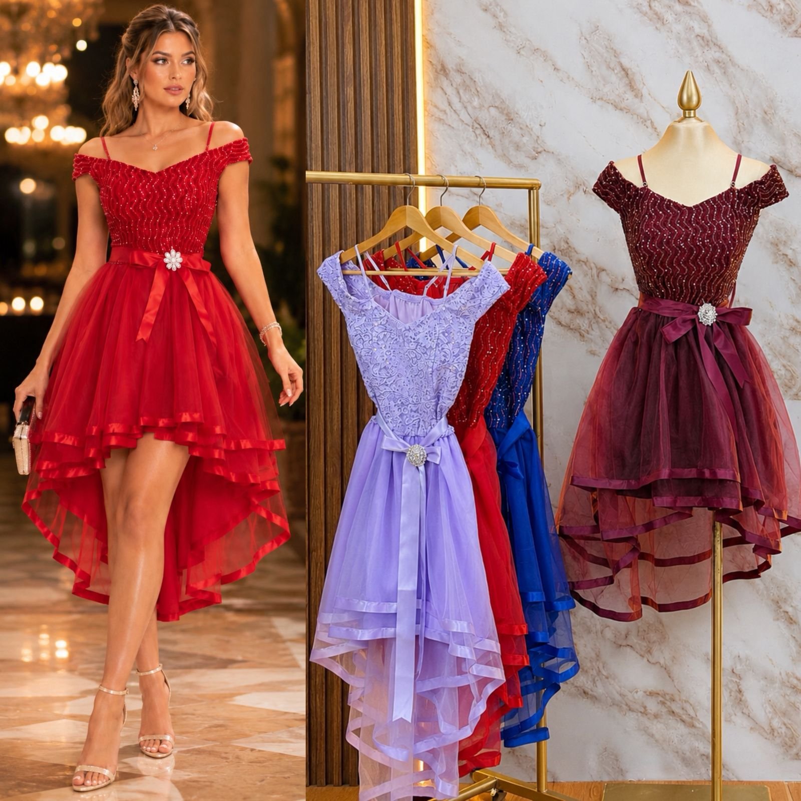VESTIDO DE FIESTA JUVENIL CON DISEÑO EN CAPAS