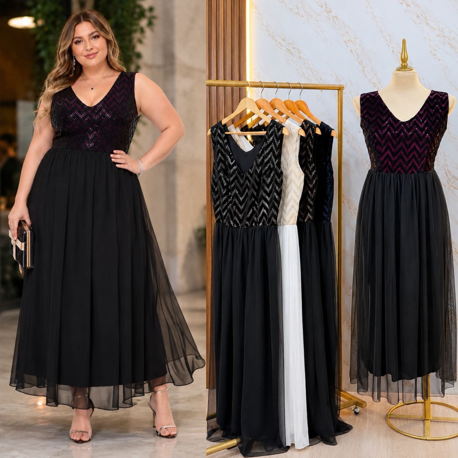 VESTIDO DE FIESTA PATRON DE CHEVRON