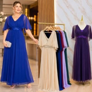 VESTIDO DE FIESTA CAIDA LARGA CON CINTILLA DE LENTEJUELA