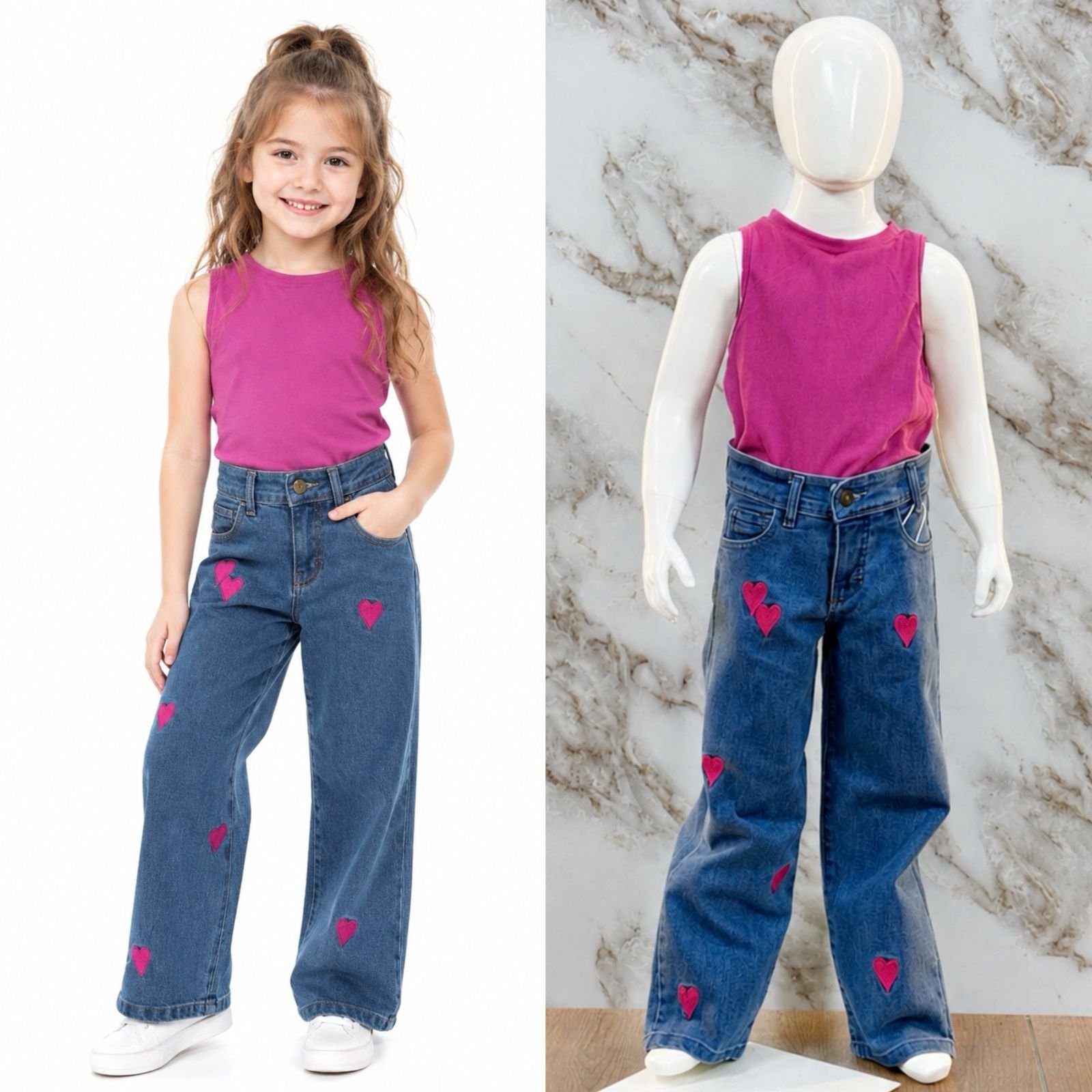 PANTALON INFANTIL CORAZONES ROSAS - Image 2