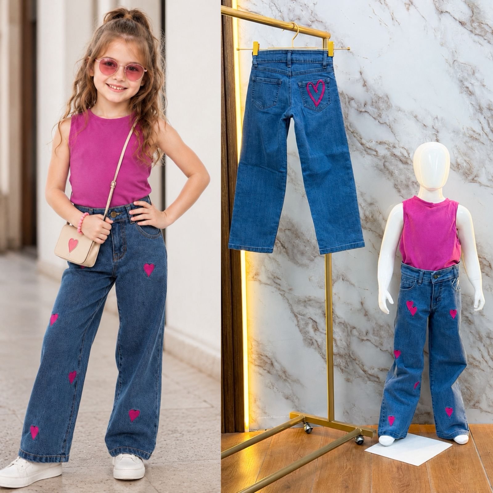 PANTALON INFANTIL CORAZONES ROSAS