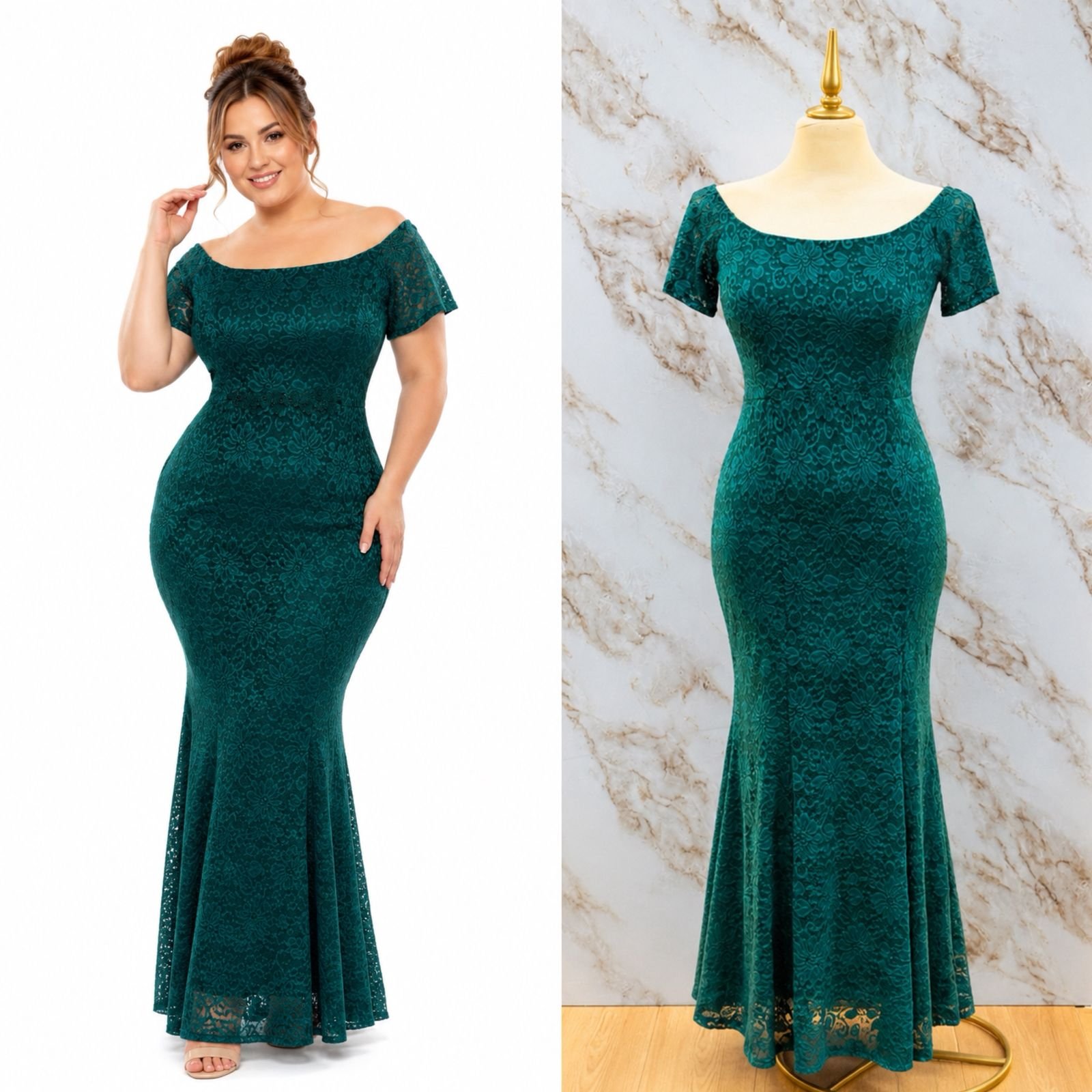 VESTIDO DE FIESTA DE ENCAJE DE SILUETA CON FLORES 3D - Image 3