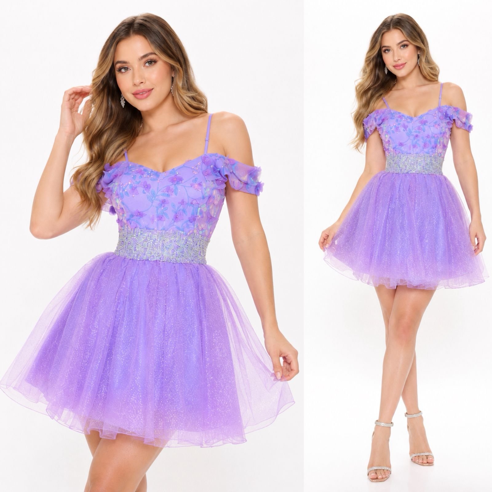 VESTIDO DE FIESTA LILA PRINCESA CON AJUSTE DE BRILLOS - Image 2