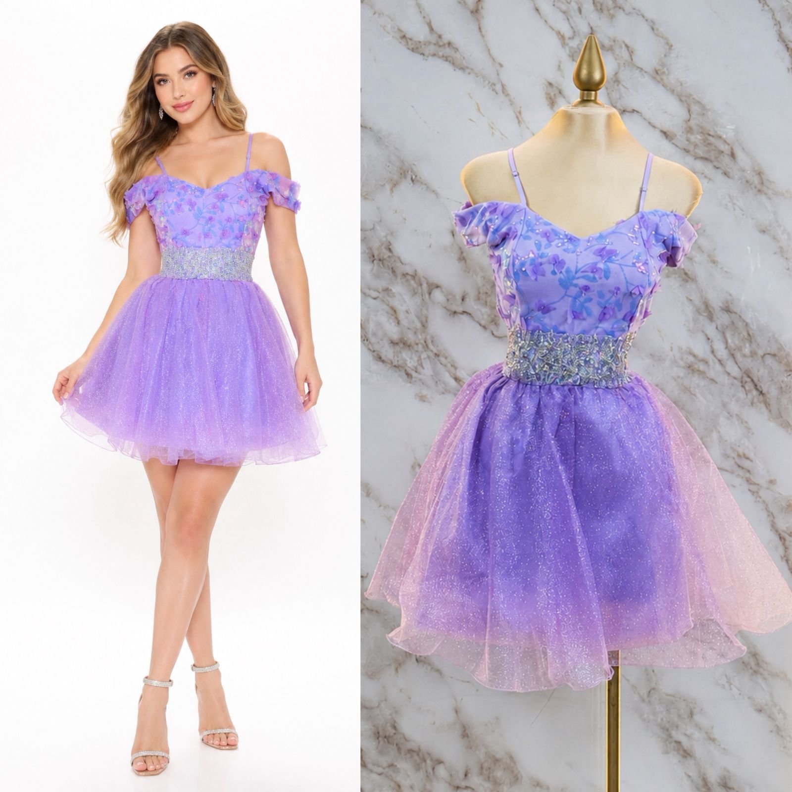 VESTIDO DE FIESTA LILA PRINCESA CON AJUSTE DE BRILLOS - Image 5
