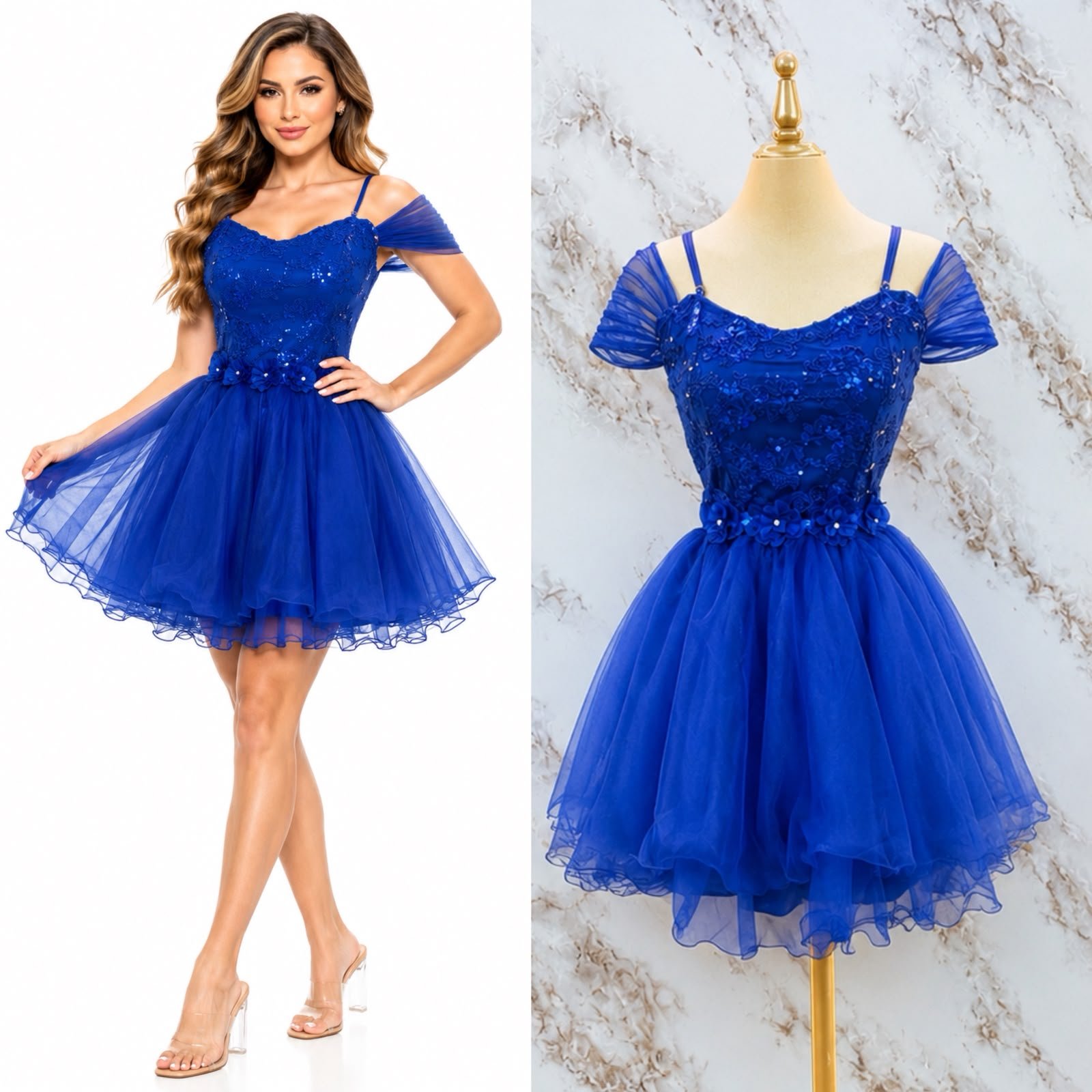 VESTIDO DE FIESTA CON CINTILLA DE FLORES Y CORSET BORDADO - Image 6