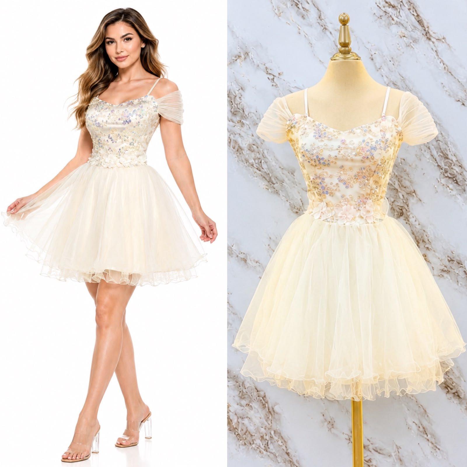 VESTIDO DE FIESTA CON CINTILLA DE FLORES Y CORSET BORDADO - Image 7