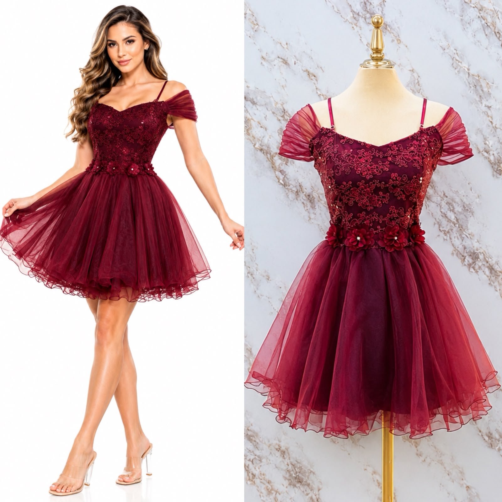 VESTIDO DE FIESTA CON CINTILLA DE FLORES Y CORSET BORDADO - Image 8