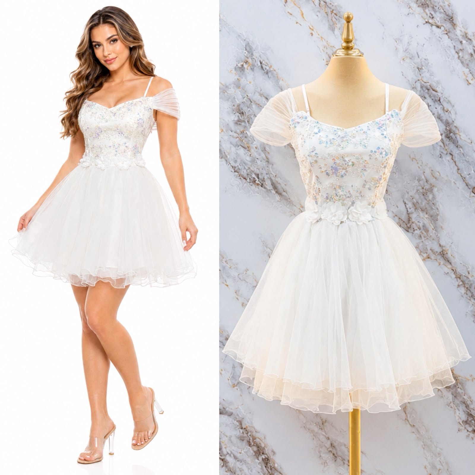 VESTIDO DE FIESTA CON CINTILLA DE FLORES Y CORSET BORDADO - Image 9