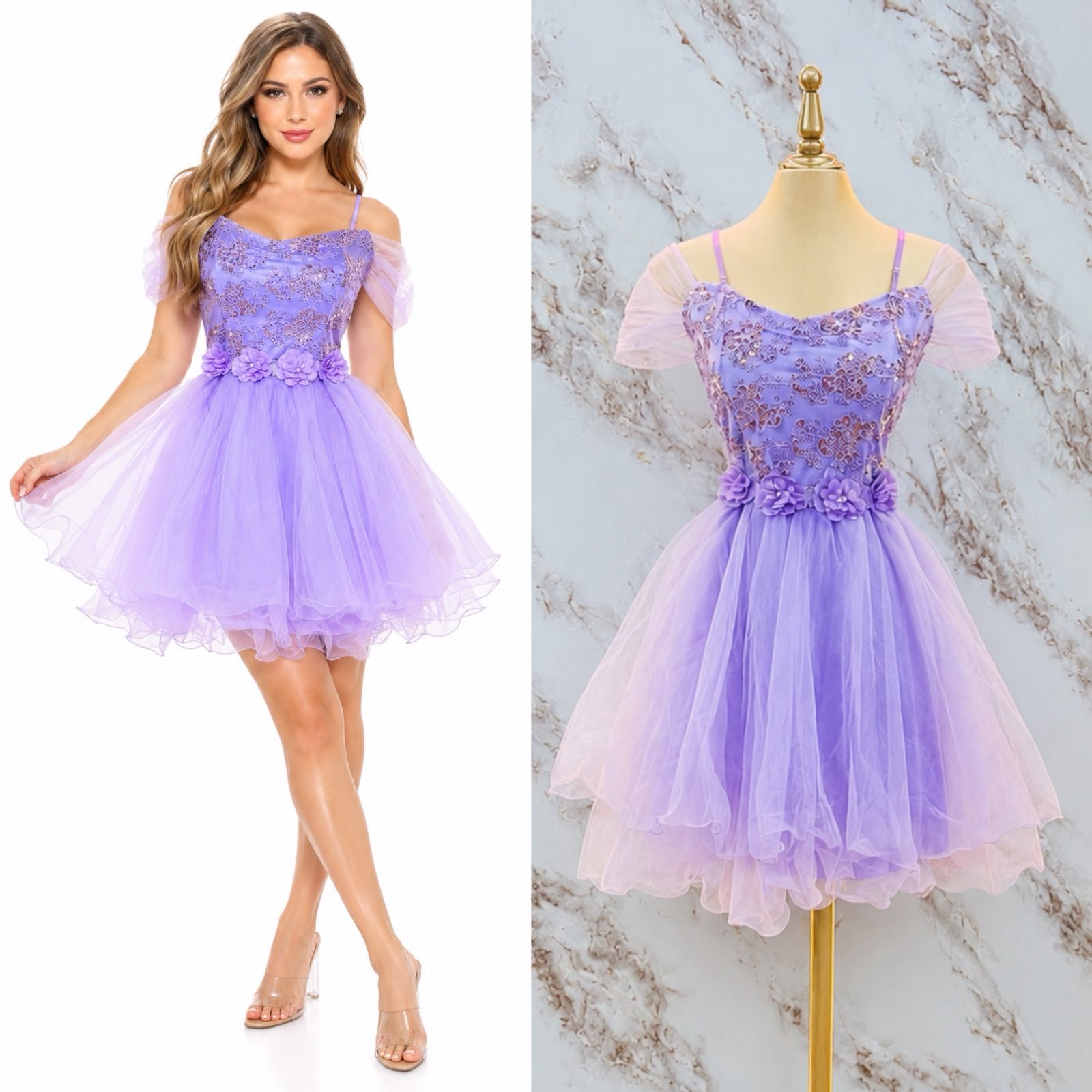VESTIDO DE FIESTA CON CINTILLA DE FLORES Y CORSET BORDADO - Image 4