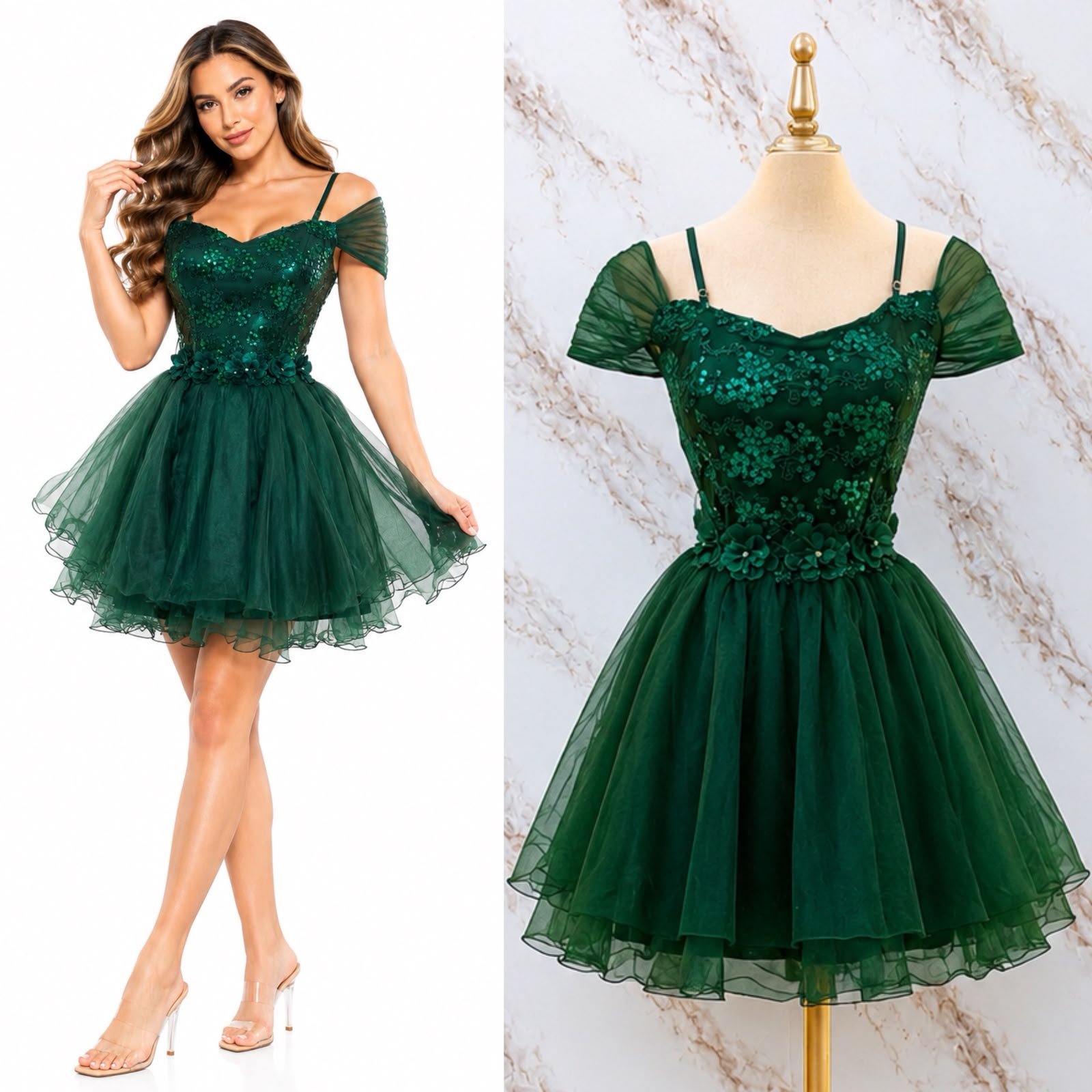 VESTIDO DE FIESTA CON CINTILLA DE FLORES Y CORSET BORDADO - Image 10