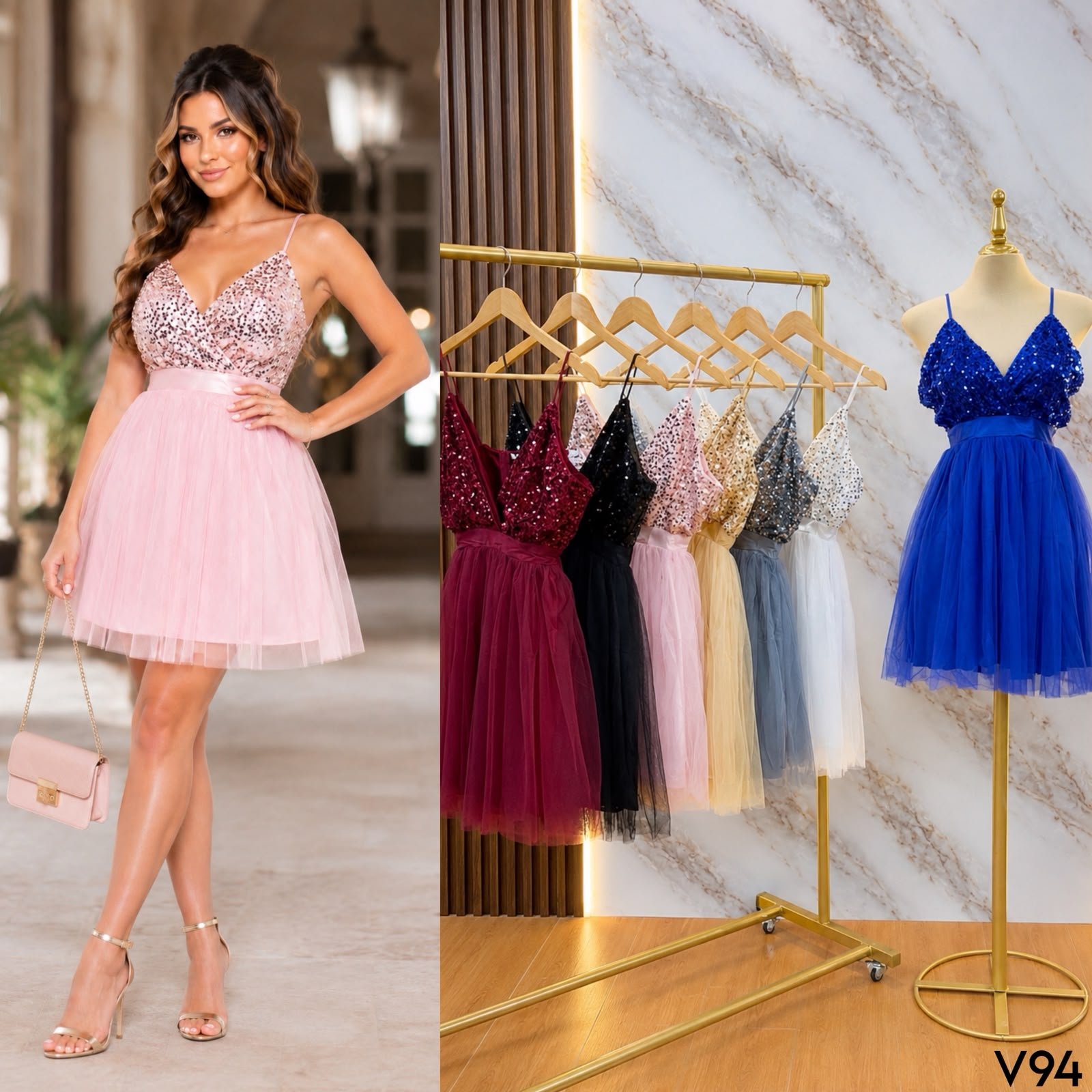VESTIDO DE TIRANTES CON LENTEJUELAS V94