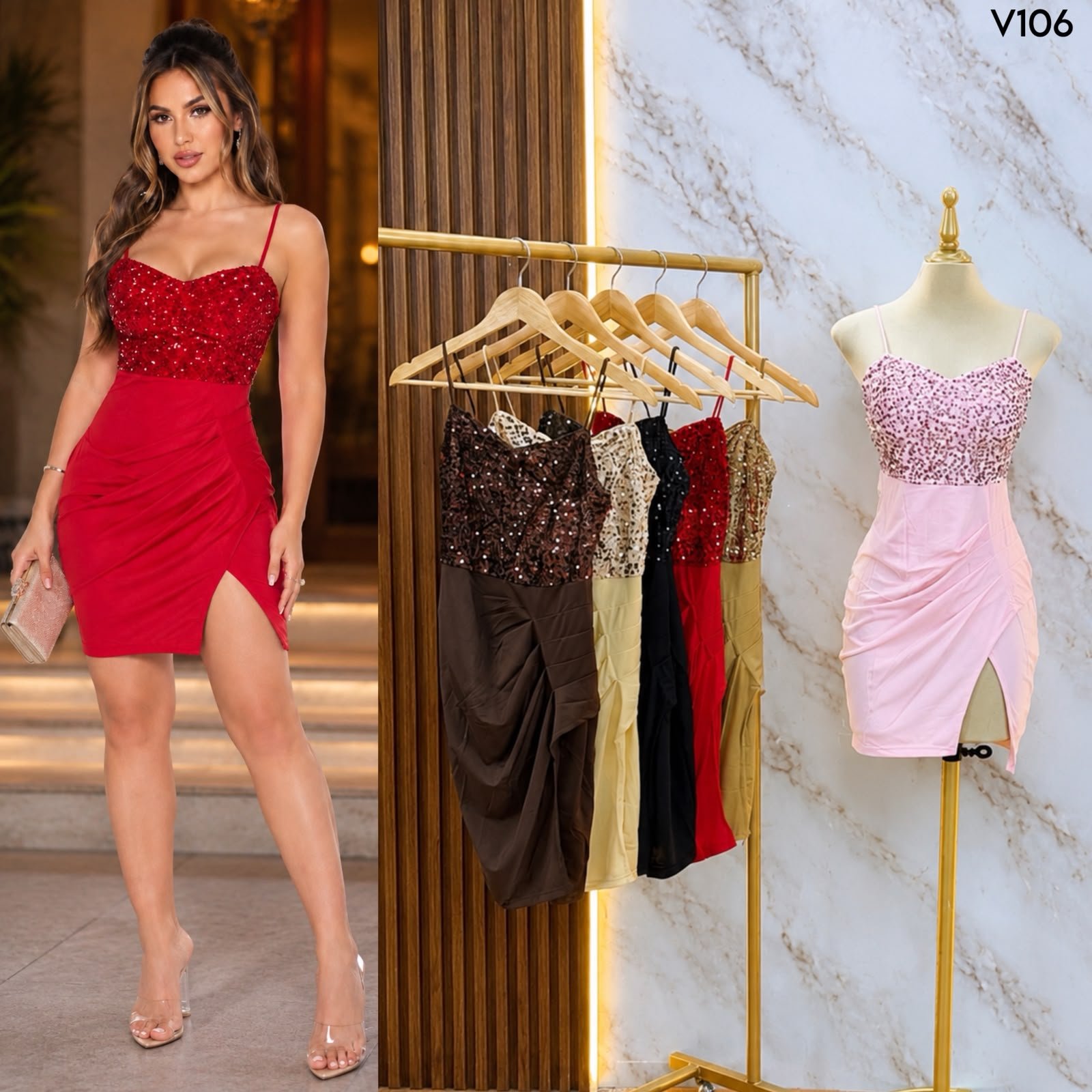 VESTIDO DE TIRANTES CON LENTEJUELAS V106